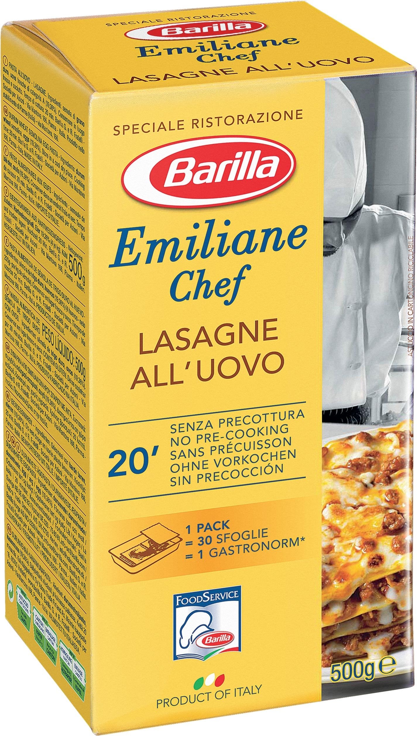 Barilla Emiliane Chef Lasagne all'Uovo – Confezione da 6 (6 x 500 g)