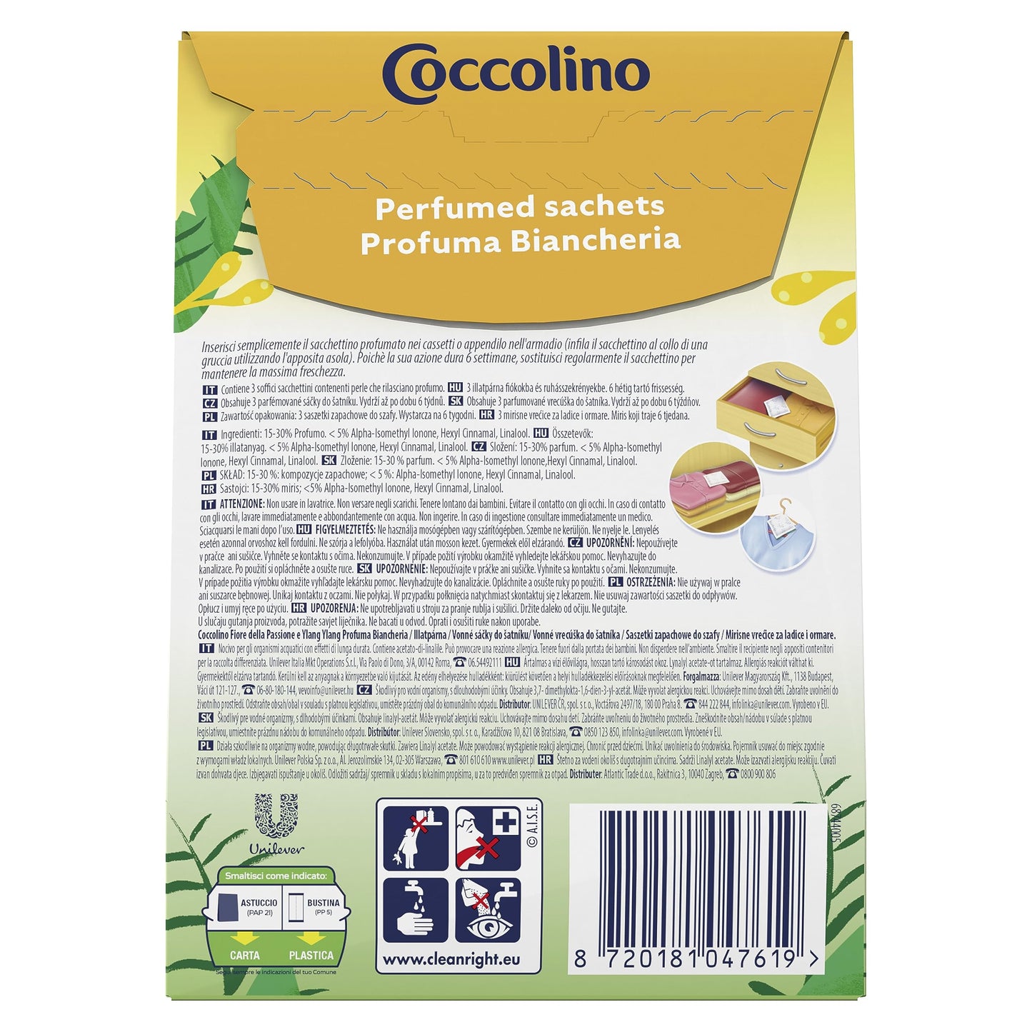 Coccolino Profuma Biancheria, 3 Sacchetti per Ogni Confezione di Fragranze Assortite, Profumo Primavera, Fiori di Tiarè & Frutti Rossi, Ylang Ylang, Confezione da 12 per un Totale di 36 Sacchettini