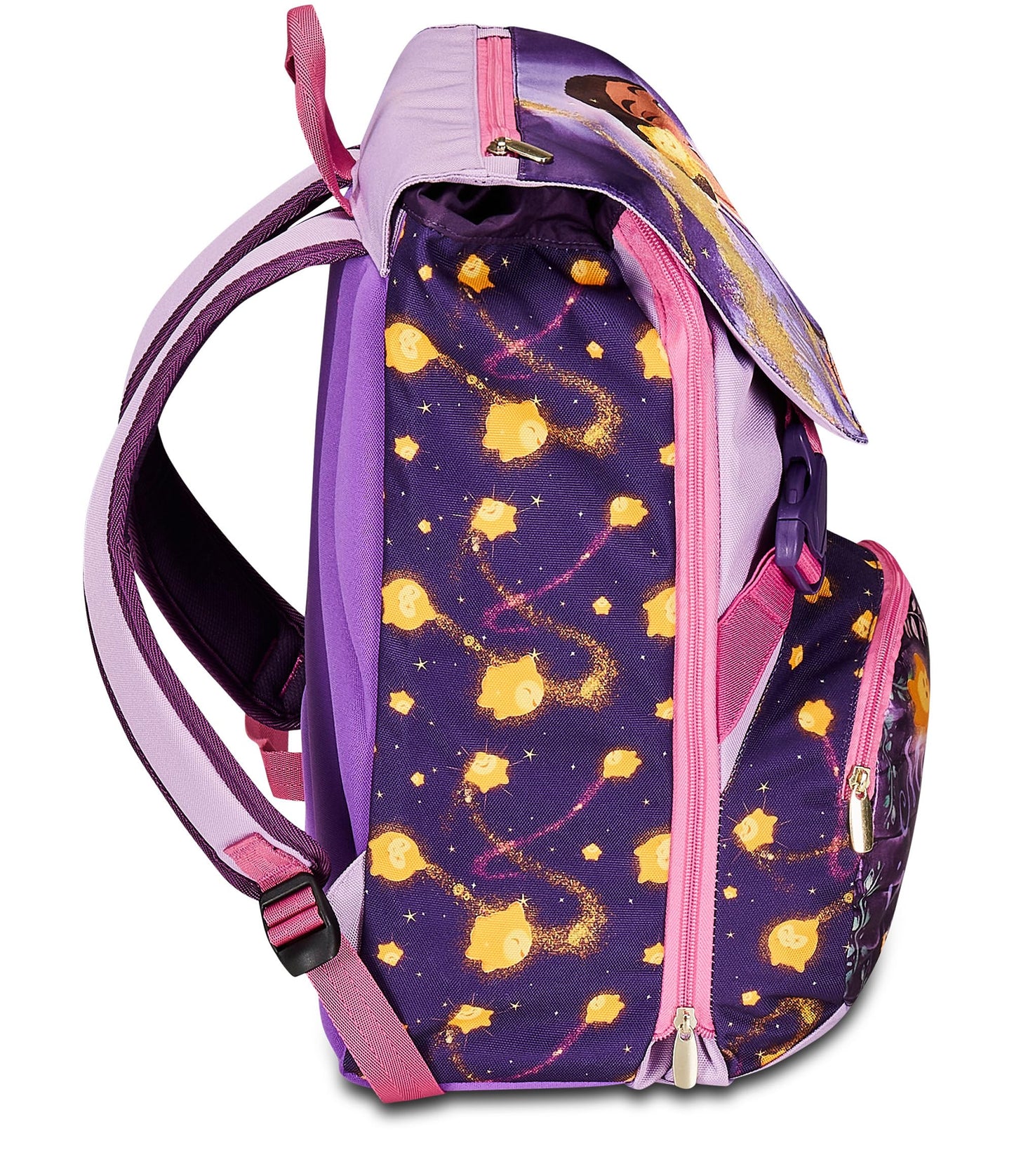 Seven Zaino Scuola Estensibile DISNEY - WISH STRONG HEART, BRIGHT SPIRIT, Lilla - Zaino Doppio Scomparto Sdoppiabile Tramite Zip e Con Tasca Porta Borraccia, Zaino Bambina - Principesse Disney
