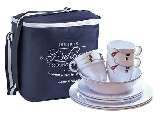 Marine Business Regata Pack stoviglie con Cestino Rotondo, Melamina, Multicolore, 25 x 25 x 25 cm, 16 Pezzi