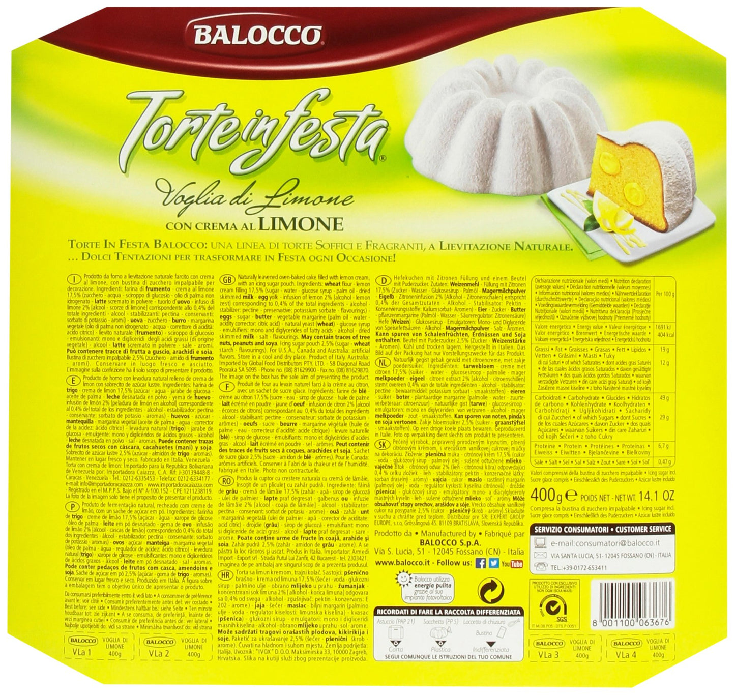 Balocco Torta con Crema al Limone, 400g