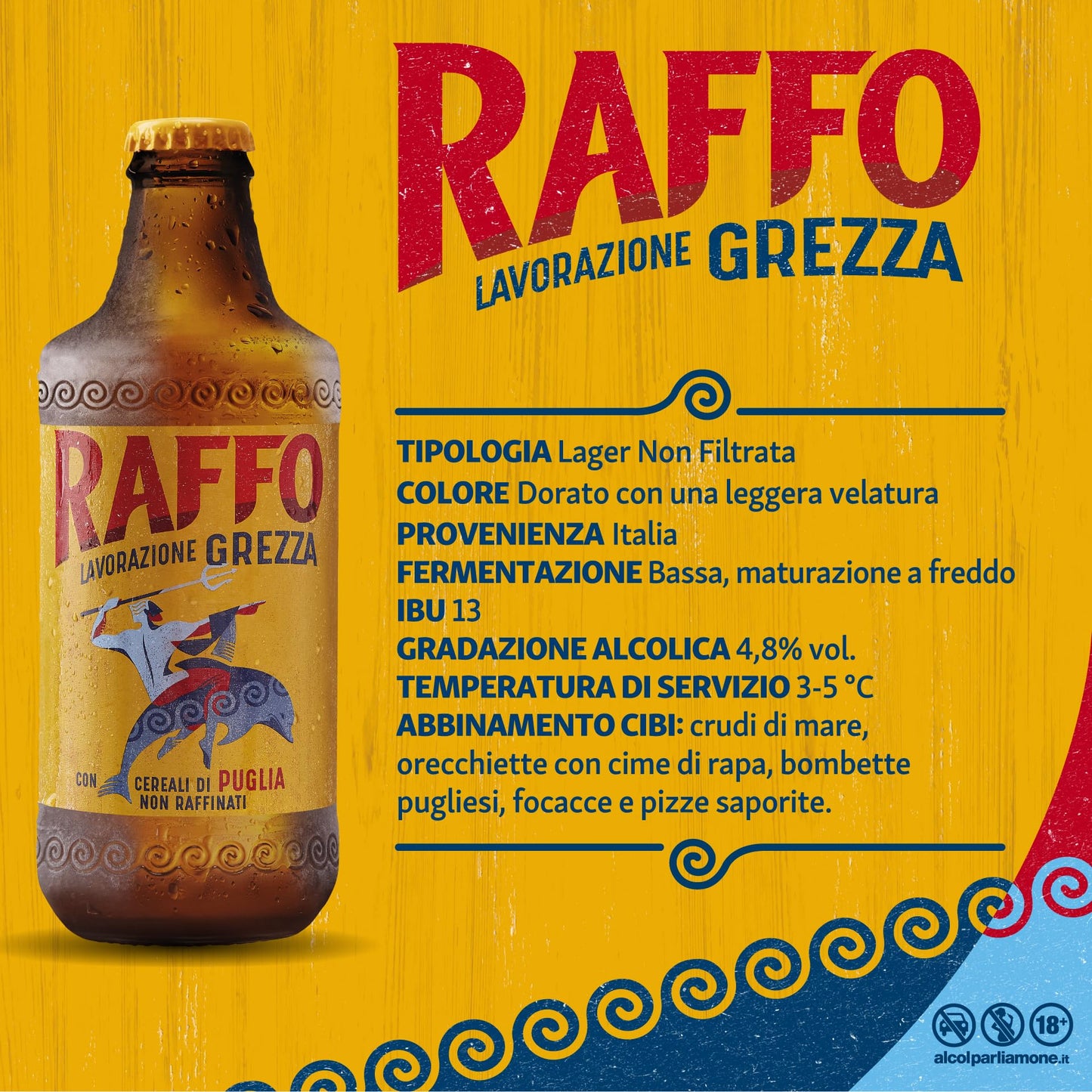 Raffo Lavorazione Grezza Cassa Birra con 24 Bottiglie da 33 cl, 7.92 L, Birra Lager Non Filtrata A Bassa Fermentazione dal Gusto Piacevolmente Fresco e dal Colore Dorato, Gradazione 4.8% Vol