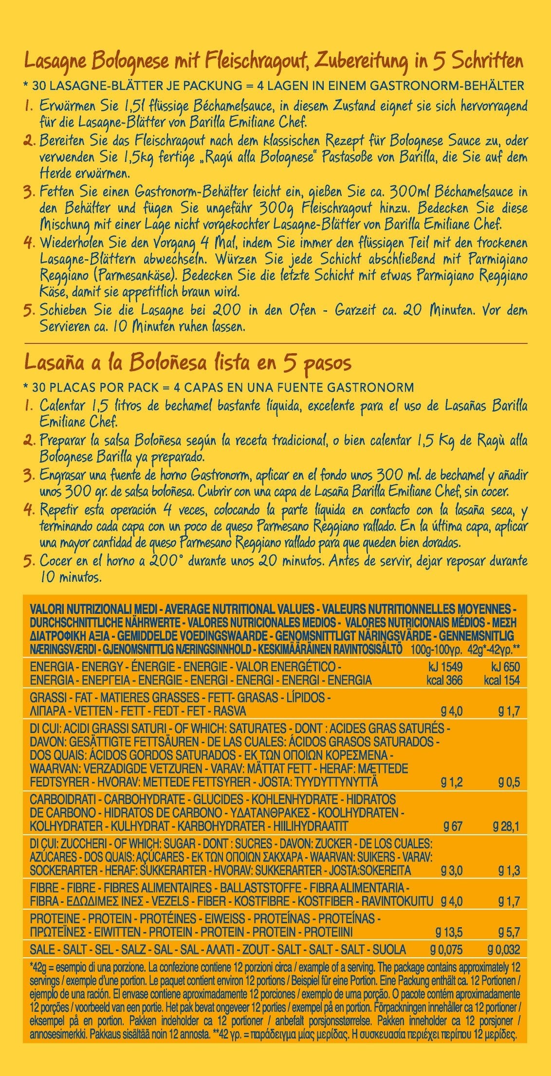 Barilla Emiliane Chef Lasagne all'Uovo – Confezione da 6 (6 x 500 g)