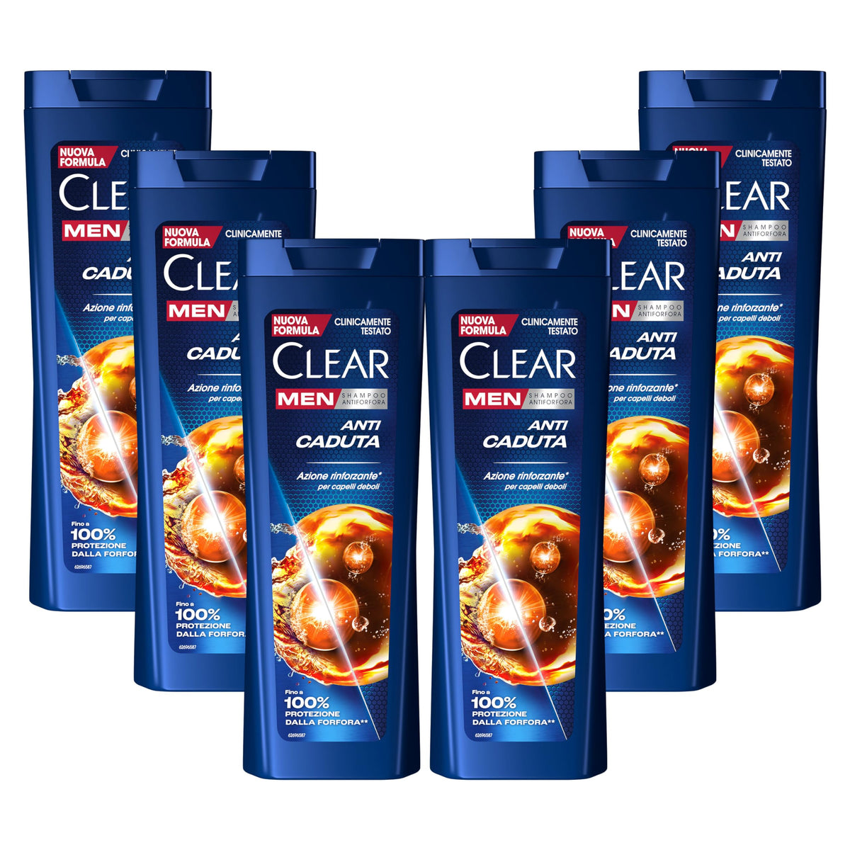 Clear Men Shampoo Antiforfora per capelli fragili Anti Caduta fino al 100% di protezione dalla forfora* 6x 360 ml