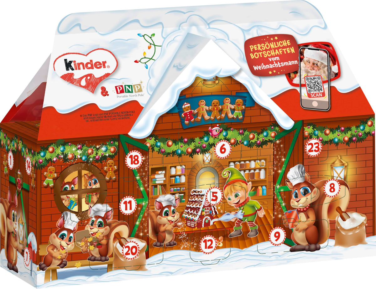 KINDER CALENDARIO AVVENTO CASETTA CIOCCOLATINI ASSORTITI REGALO NATALE 234G 24PZ