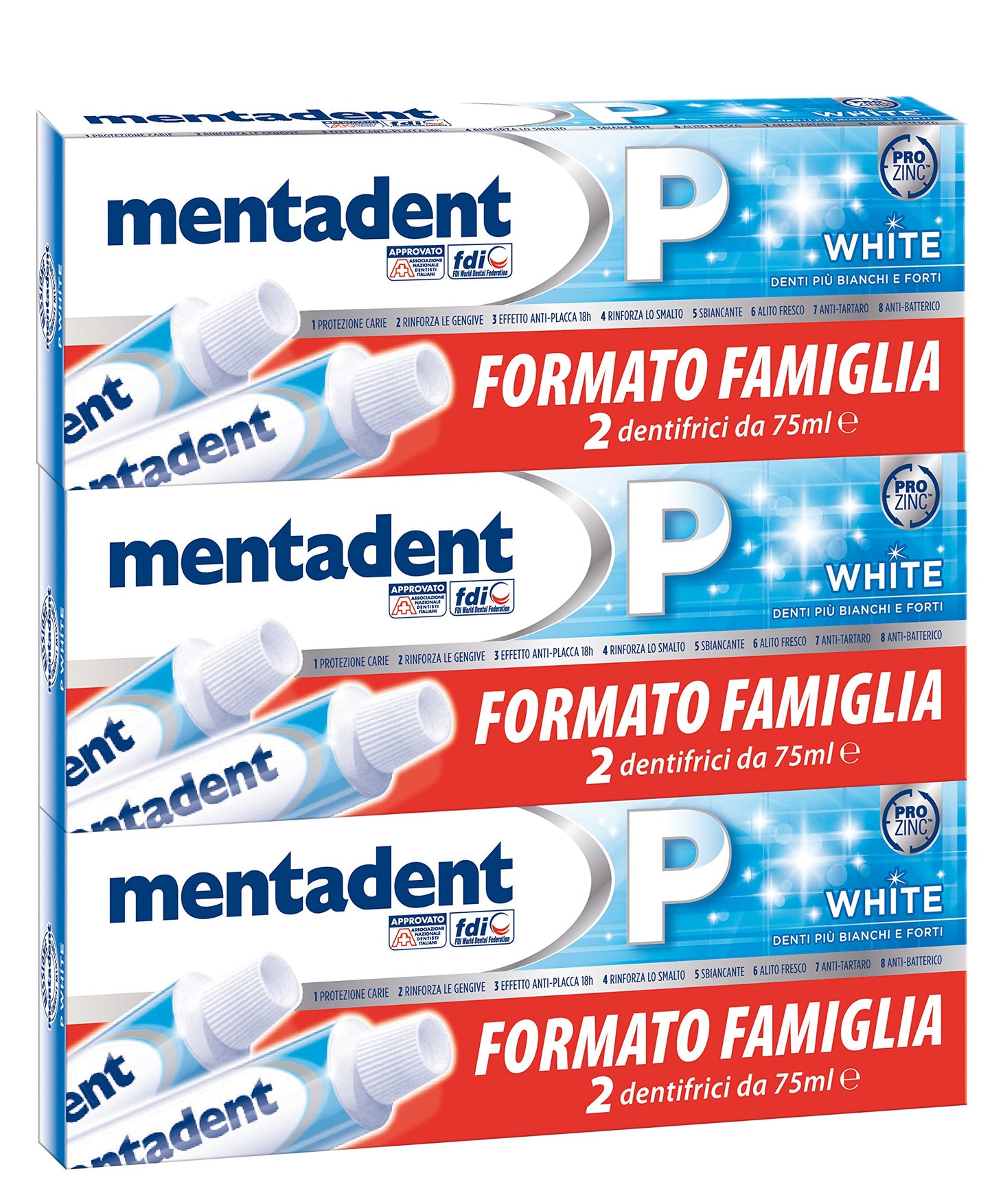 Mentadent Dentifricio White - Pacco da 6 x 75 ml