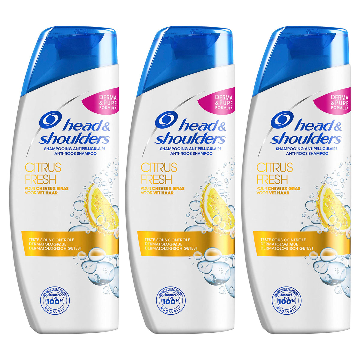 Head & Shoulders, Citrus Fresh Shampoo antiforfora, protezione a lunga durata dal prurito, per capelli grassi, profumi di agrumi, confezione da 3 x 500 ml