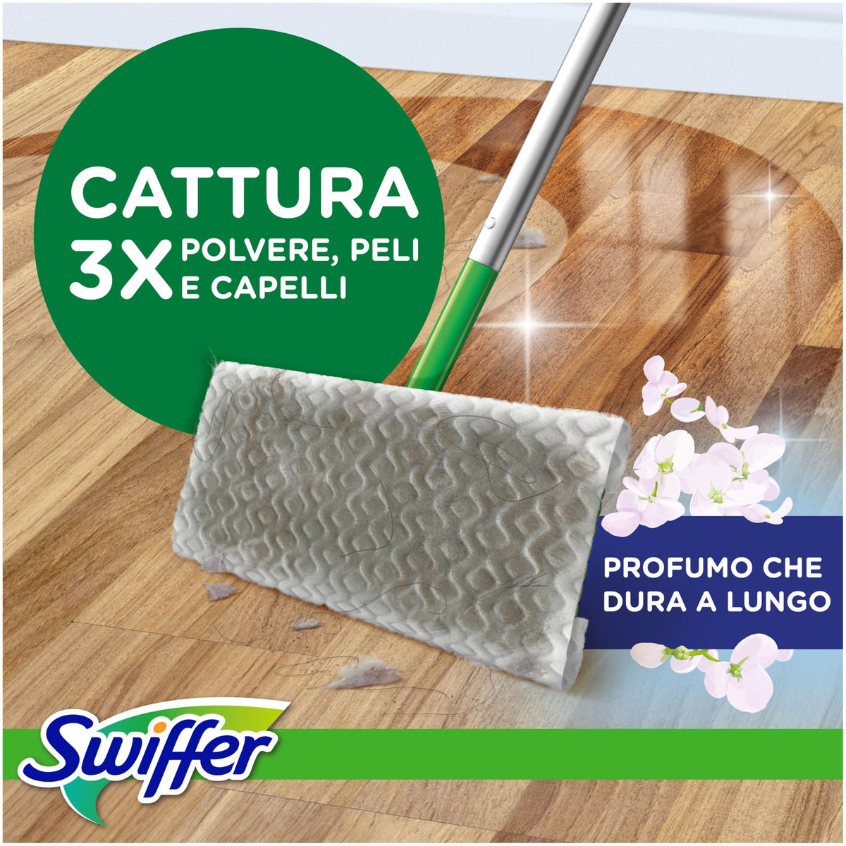 Swiffer Starter Kit Catturapolvere E Lavapavimenti Per La Pulizia Di Pavimenti In Legno E Altri Materiali, Include: 1 Scopa, 8 Panni Catturapolvere, 3 Panni Lavapavimenti