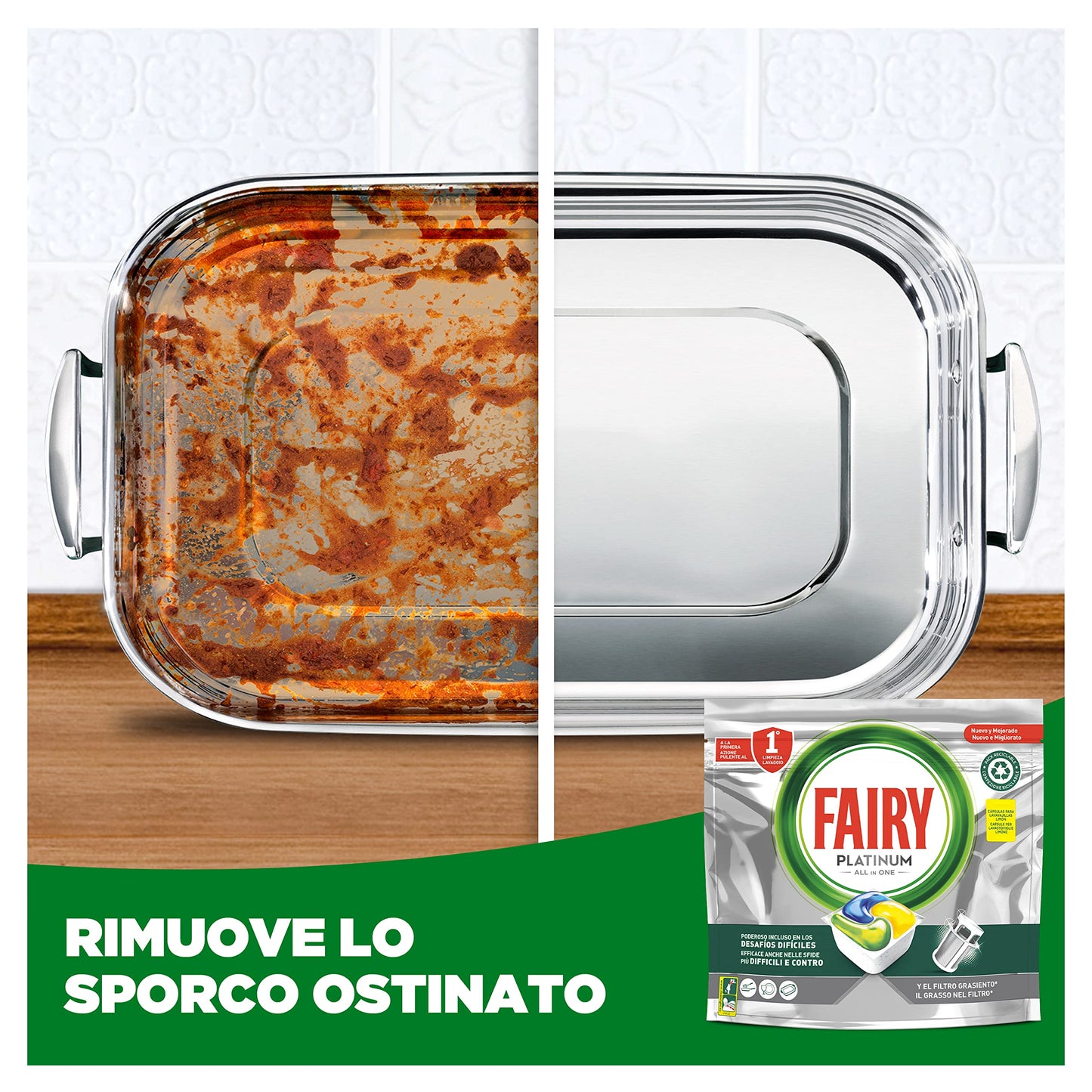 Fairy Platinum Detersivo Pastiglie Lavastoviglie, Brillantante, 100 Capsule Lavastoviglie, Limone, Con Sistema Di Prelavaggio Integrato, Efficace Nelle Sfide Difficili Contro Lo Sporco