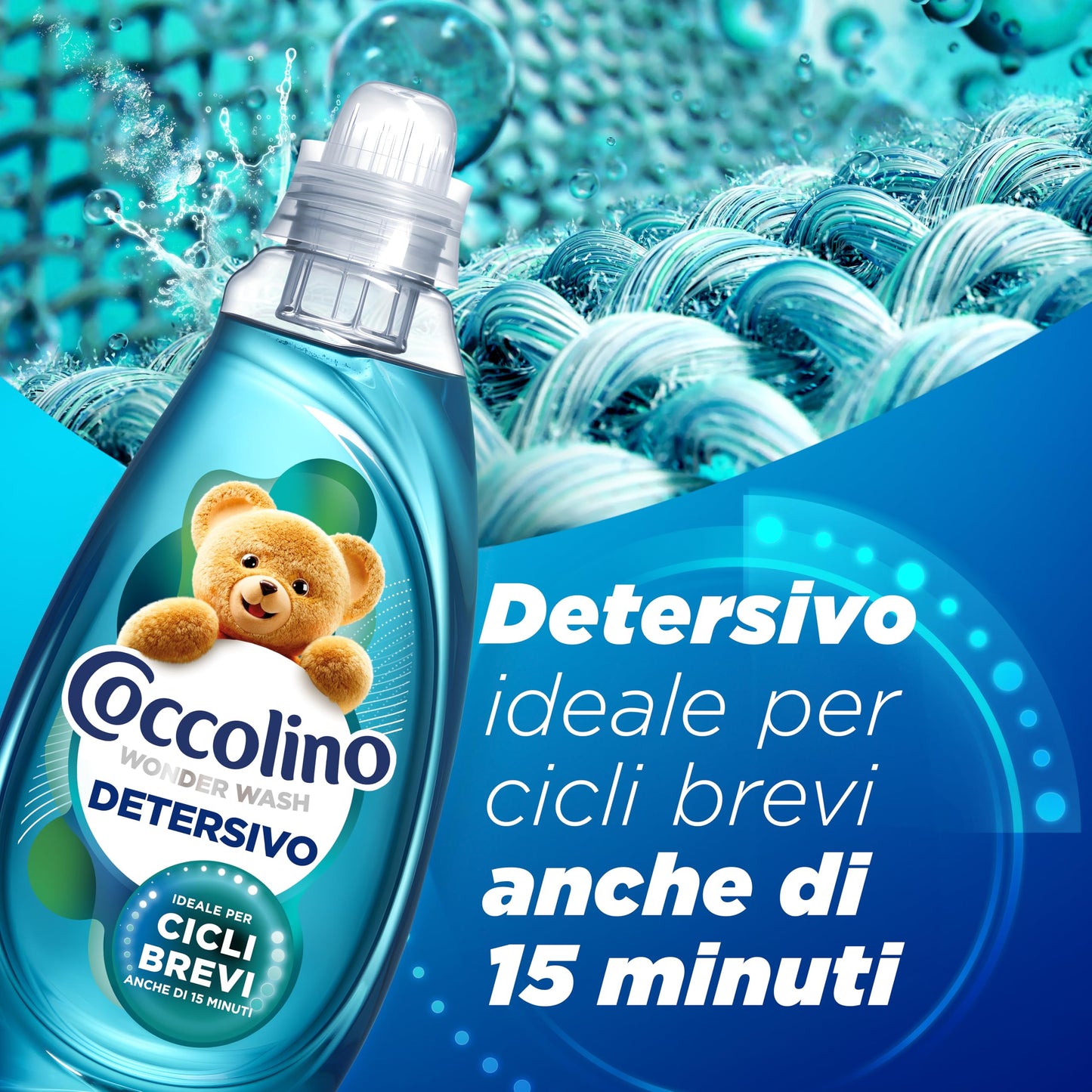 Coccolino Wonder Wash, Detersivo Lavatrice Liquido, Ultra Clean, Efficace nei Cicli Brevi da 15 Minuti, Anche a Freddo, Fragranza che Dura a Lungo, Pulizia Profonda, 37 Lavaggi, 1480 ml