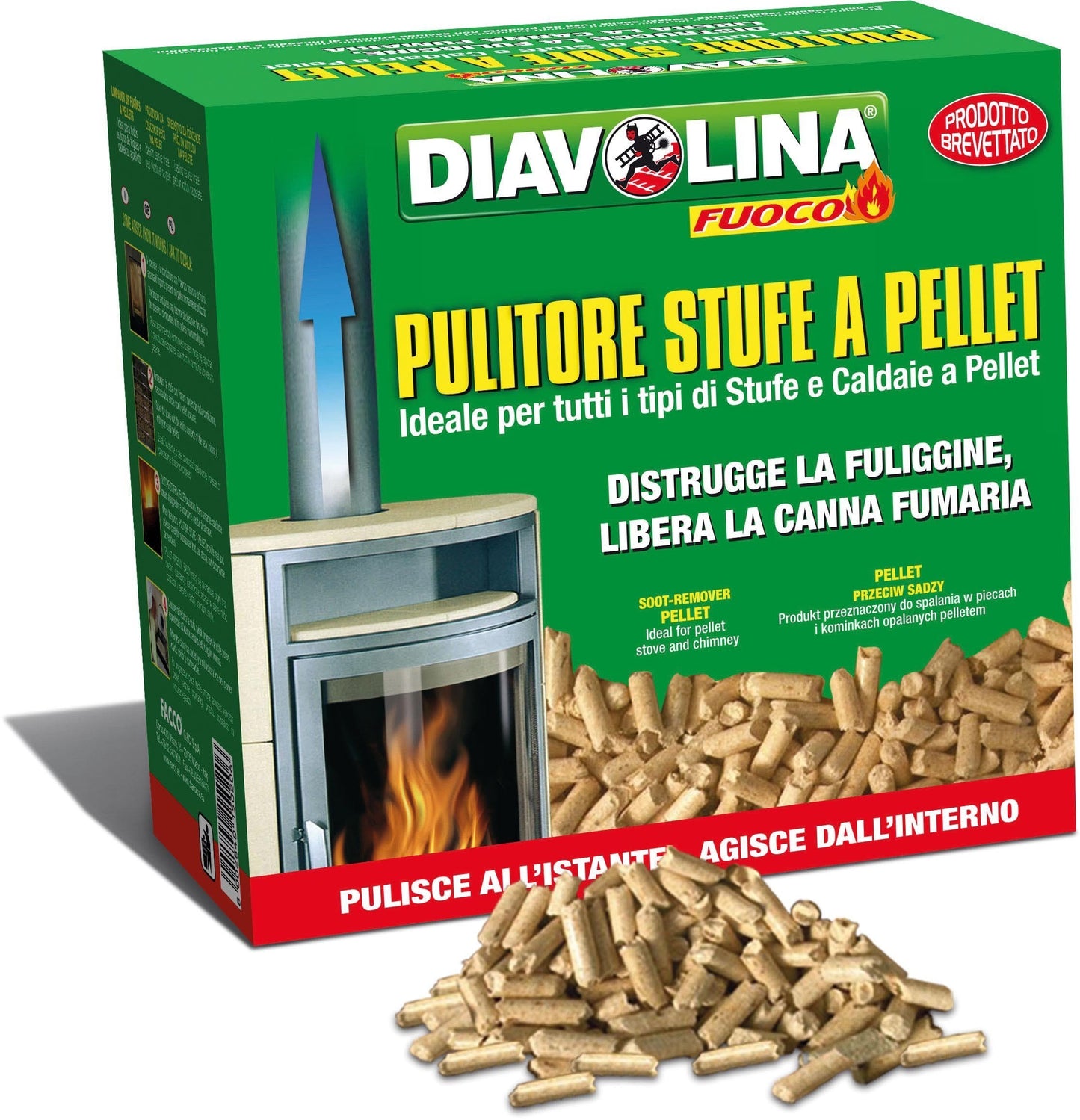 DIAVOLINA PELLET SPAZZACAMINO PER STUFE CALDAIE A PELLET TOGLI FULIGGINE
