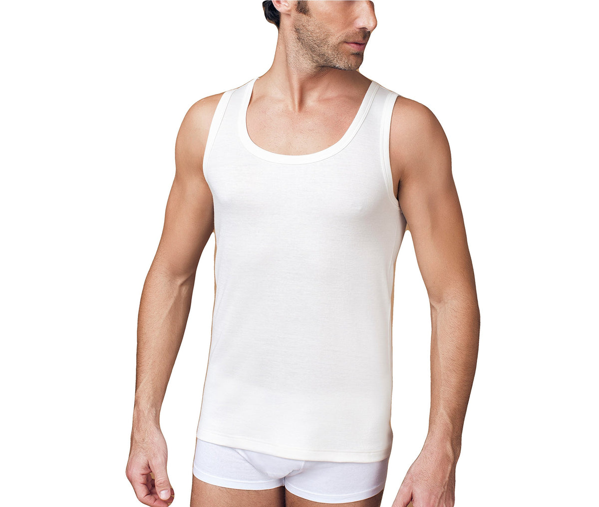 NOTTINGHAM Confezione 2 Pezzi Canottiera Spalla Larga Uomo Lana E Cotone - Colore Bianco -Lana Fuori e Cotone sulla Pelle