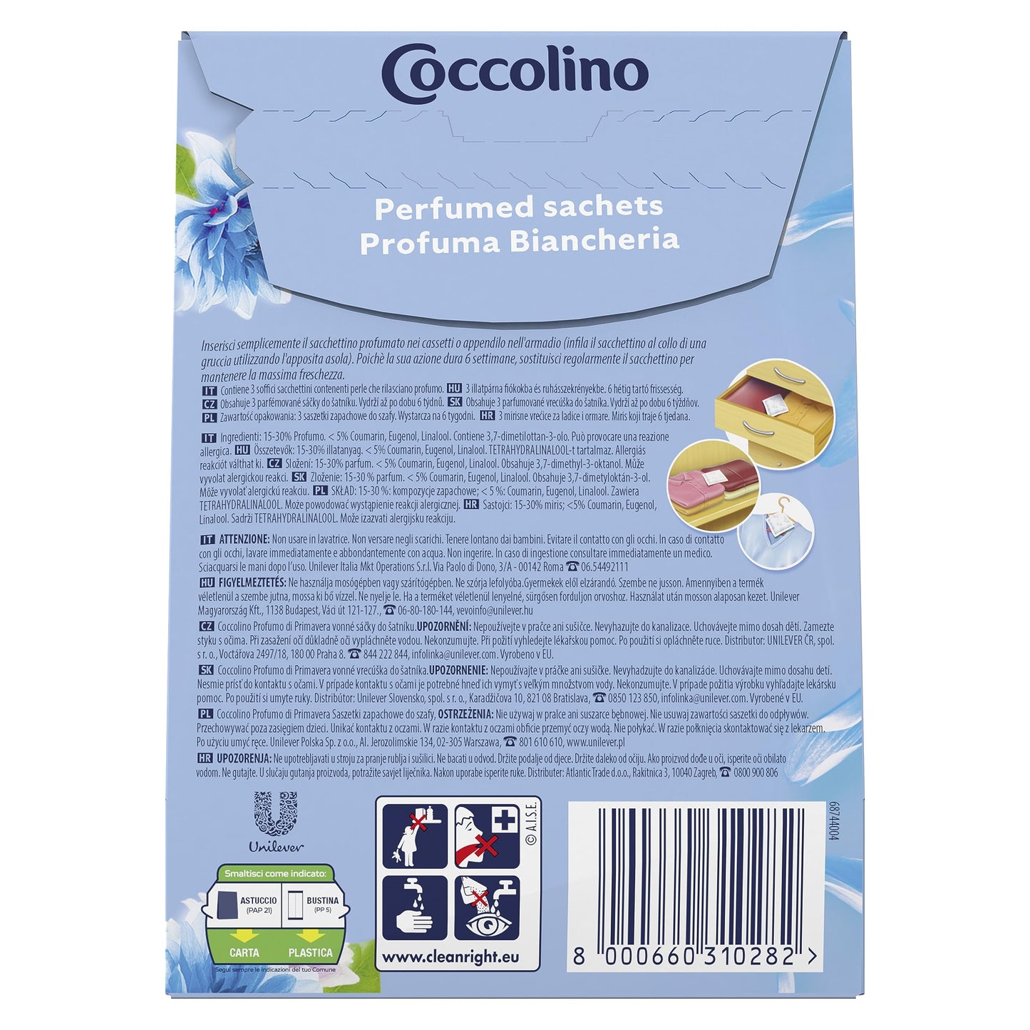 Coccolino Profuma Biancheria, 3 Sacchetti per Ogni Confezione di Fragranze Assortite, Profumo Primavera, Fiori di Tiarè & Frutti Rossi, Ylang Ylang, Confezione da 12 per un Totale di 36 Sacchettini