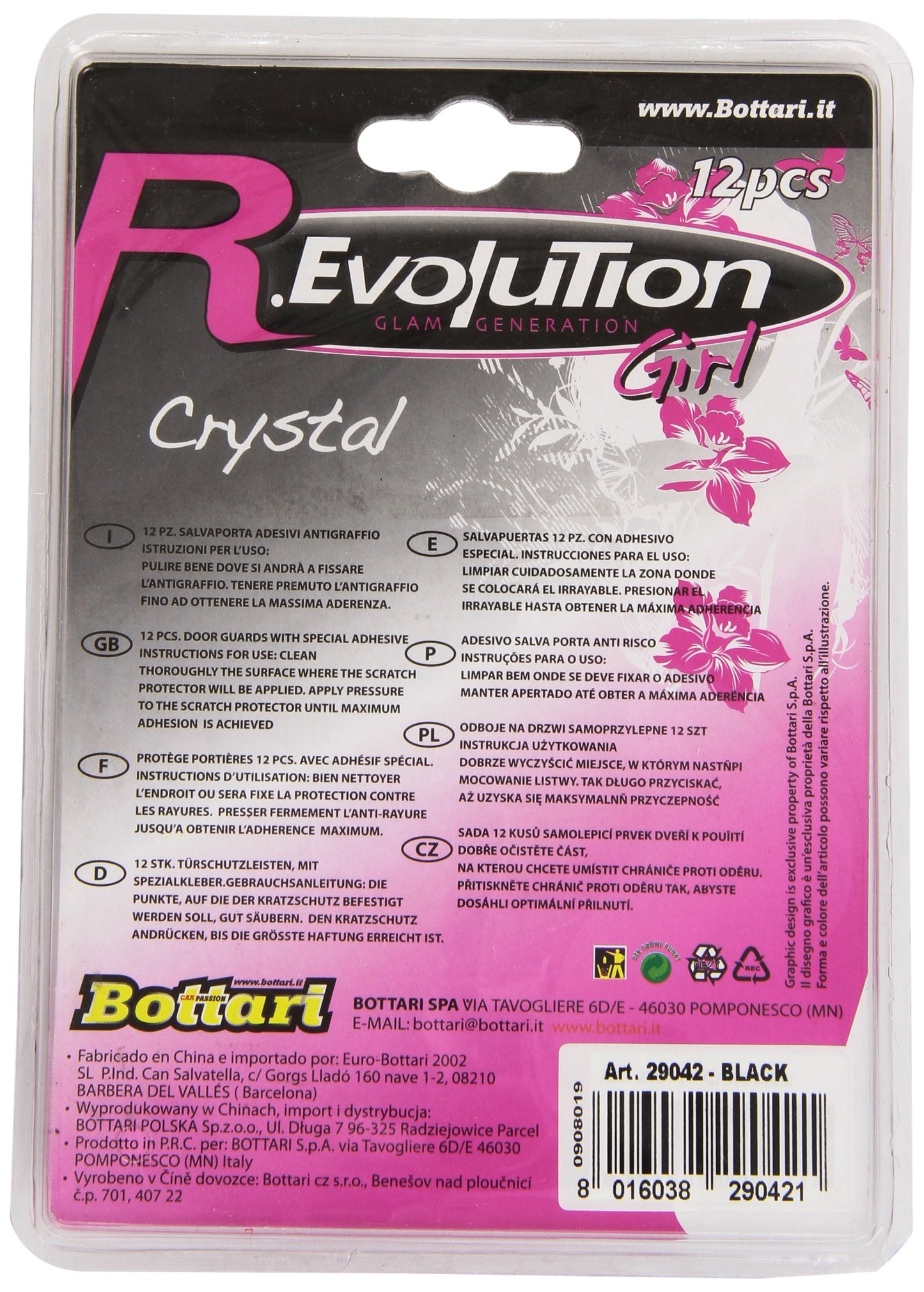 Bottari 29042 29042 12Pz. Salvaporta Crystal - Adesivi - Colore Nero/Cristallo Rosa, Nero, Set di 12