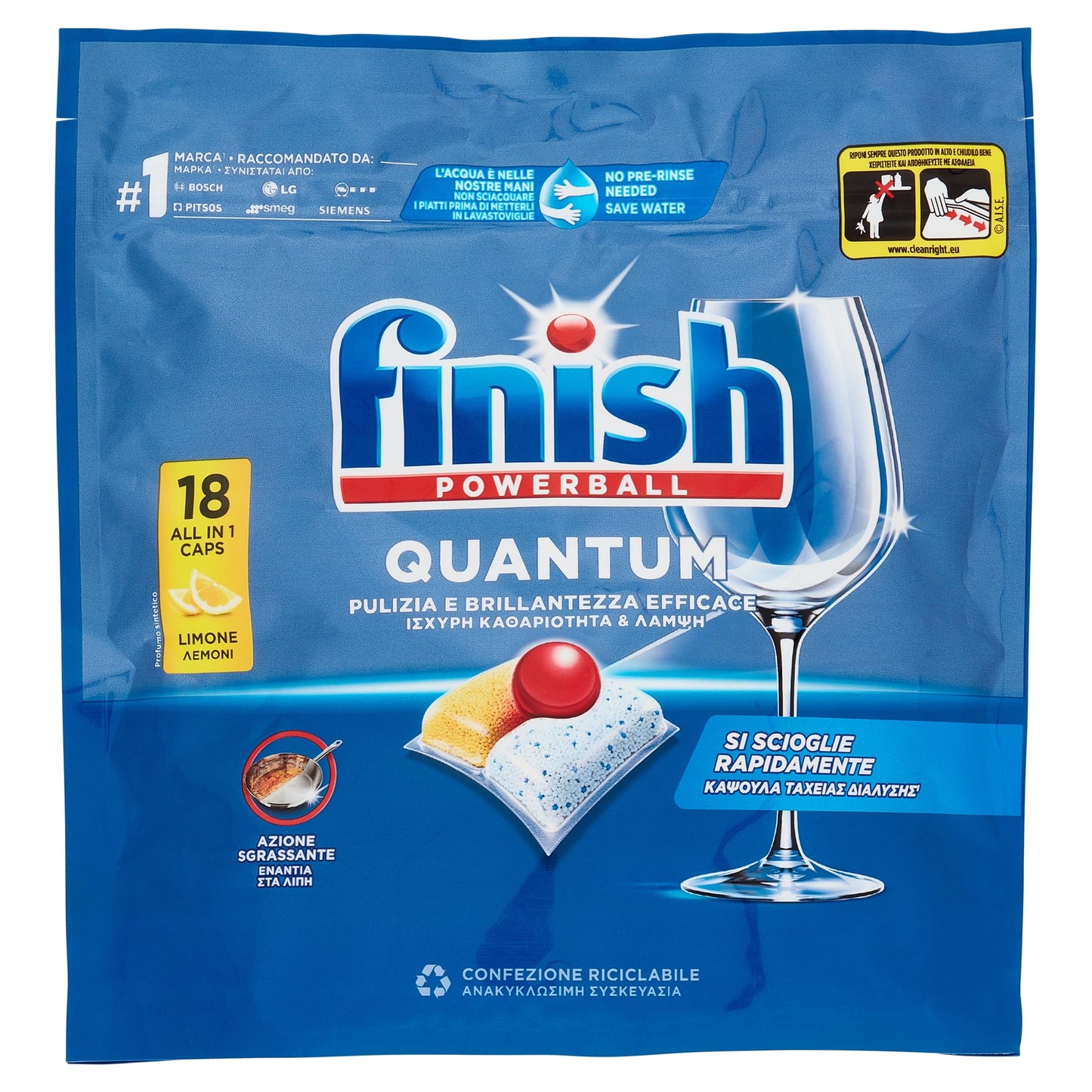 Finish Powerball Quantum Limone, 1 confezione da 18 caps
