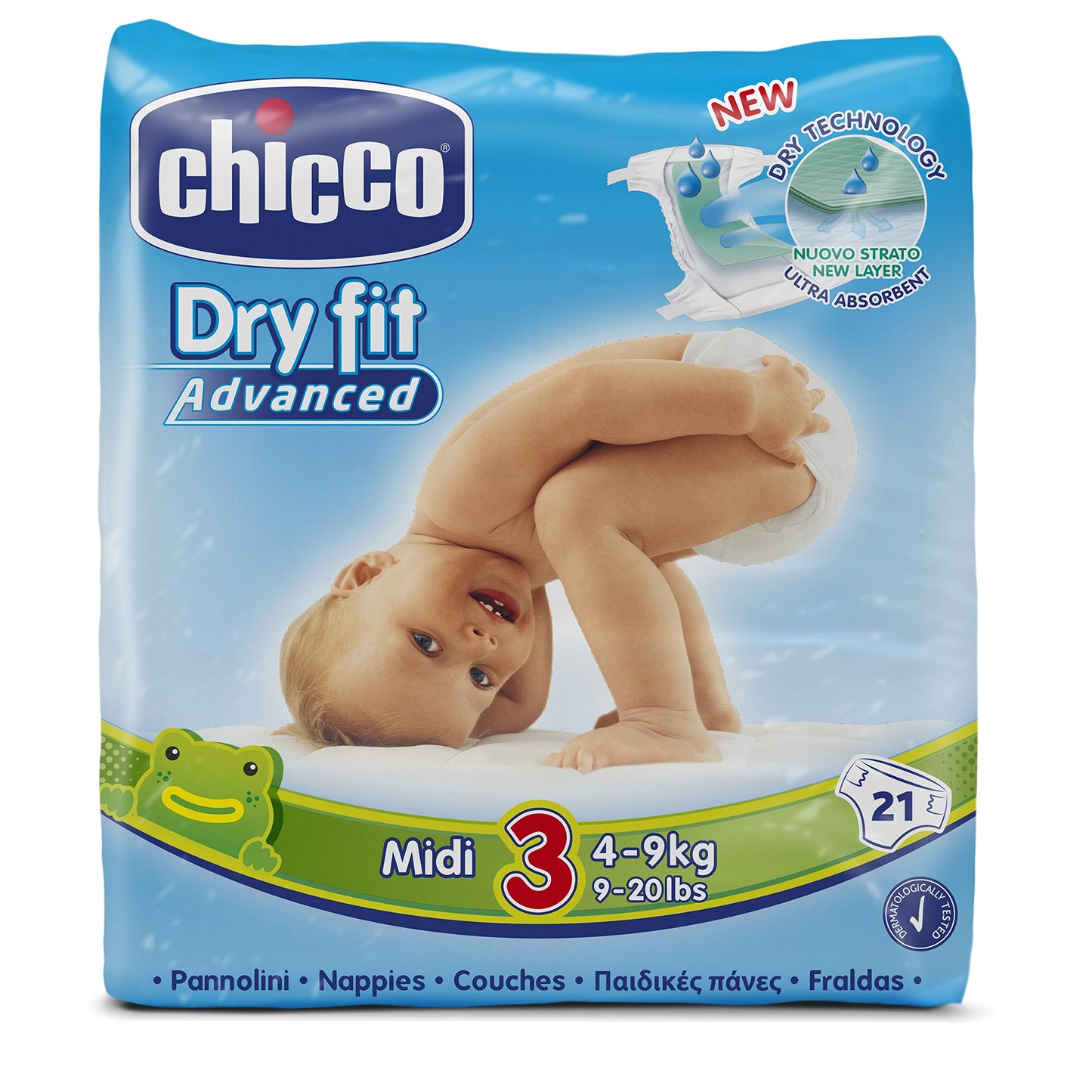 Chicco - Set da 10 confezioni da 21 pannoloni Dry Fit Advanced Midi 3, 4 -9 kg