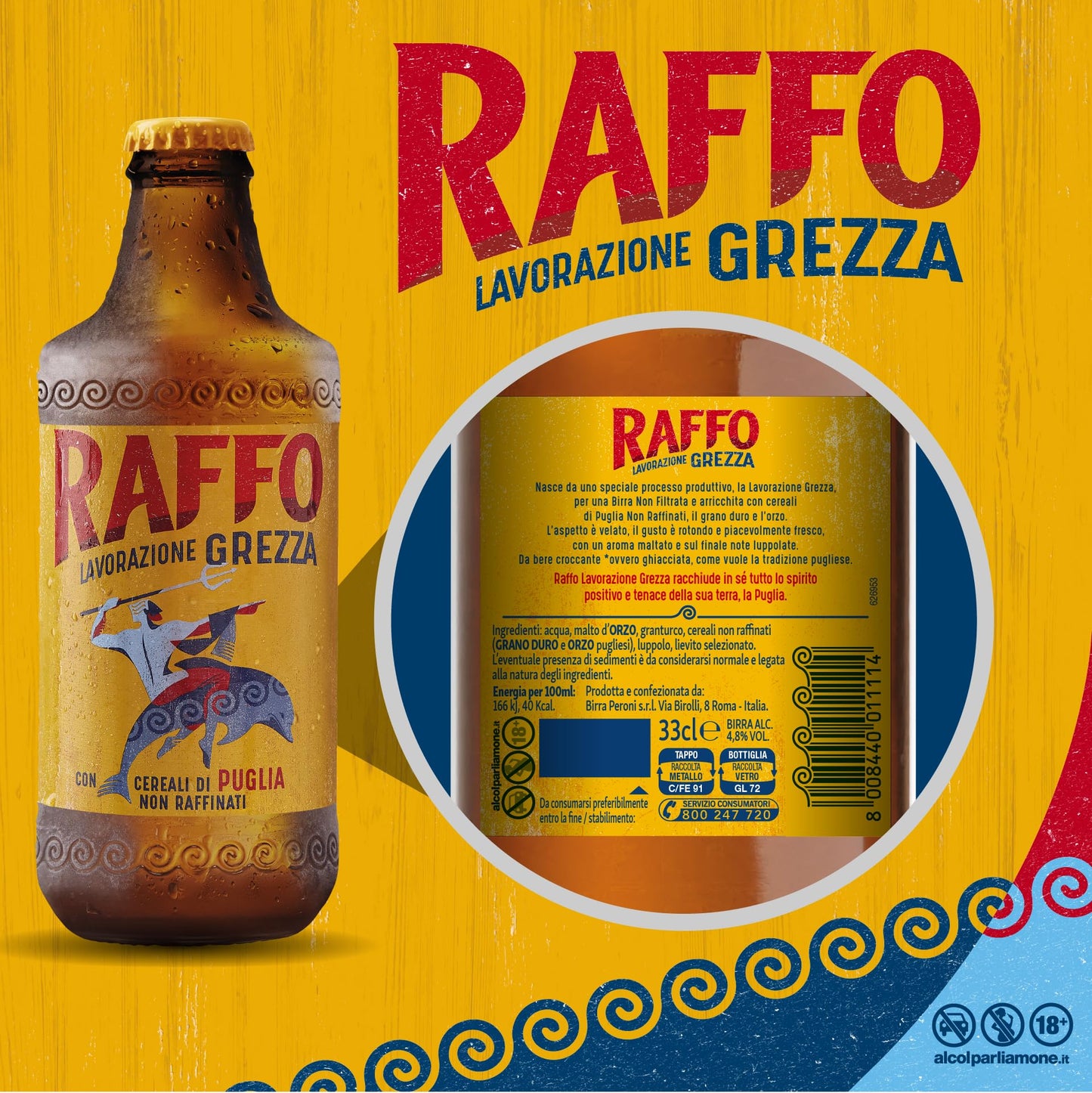 Raffo Lavorazione Grezza Cassa Birra con 24 Bottiglie da 33 cl, 7.92 L, Birra Lager Non Filtrata A Bassa Fermentazione dal Gusto Piacevolmente Fresco e dal Colore Dorato, Gradazione 4.8% Vol