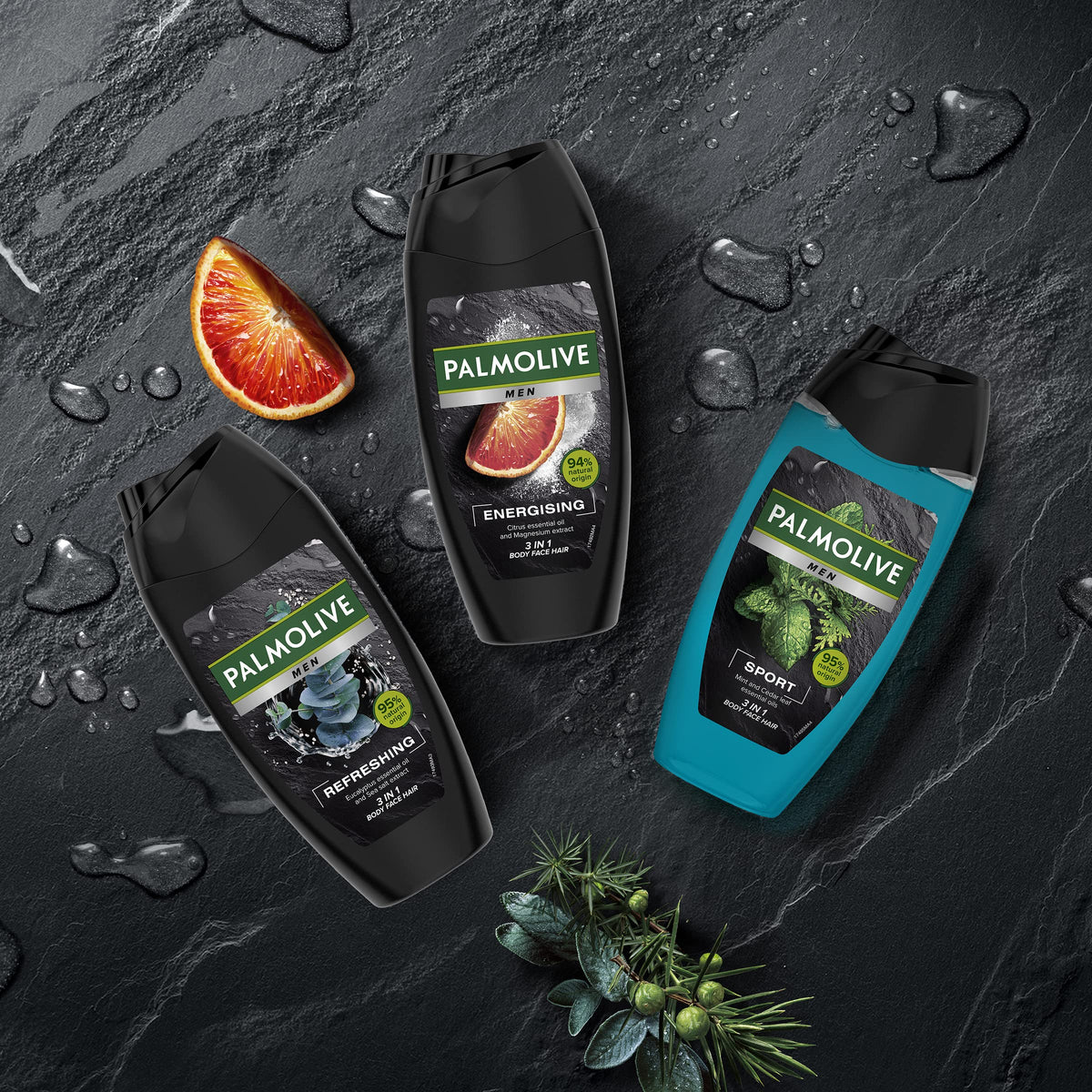 Palmolive Bagnoschiuma Men Sport 3 in 1 con oli essenziali 220ml x 6 | Docciaschiuma per uomo | Gel doccia sportivo | Profumo fresco | Detergente corpo, viso, capelli | Dermatologicamente testato