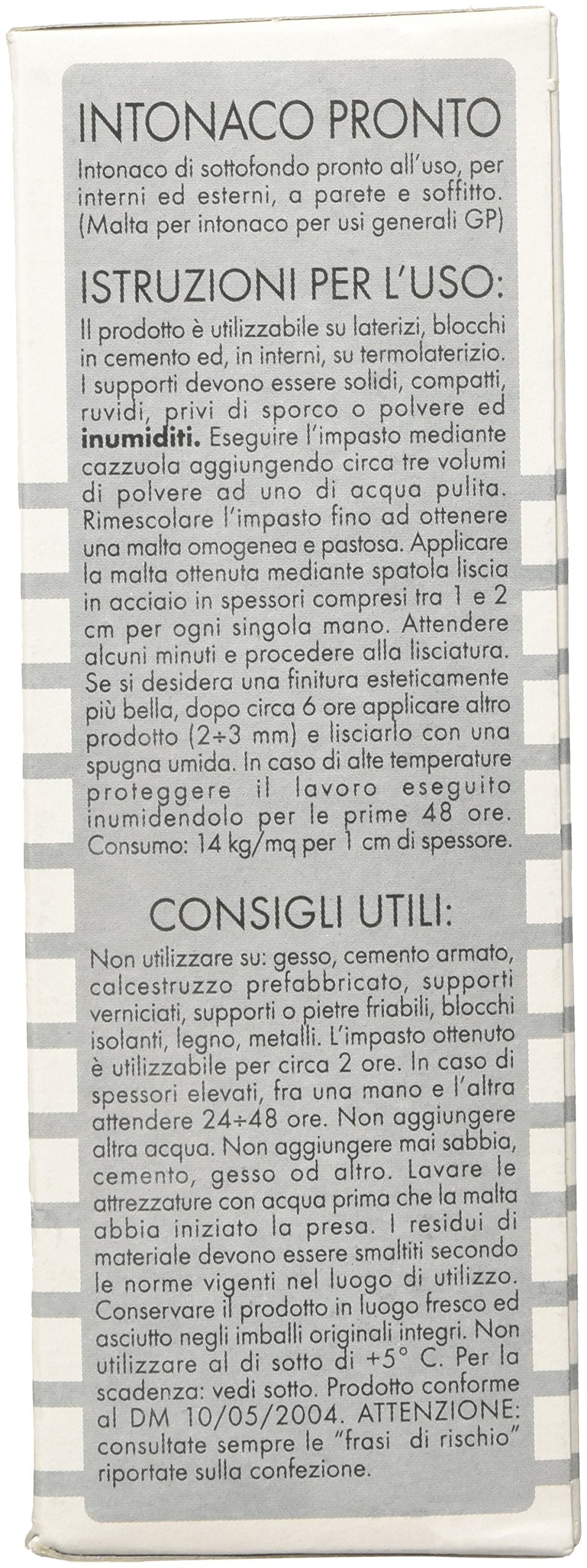 Intonaco Pronto Bianco Per La Costruzione E L'Intonacatura A Finire Su Intonaci Grezzi Di Sottofondi Sia Tradizionali Che Premiscelati.