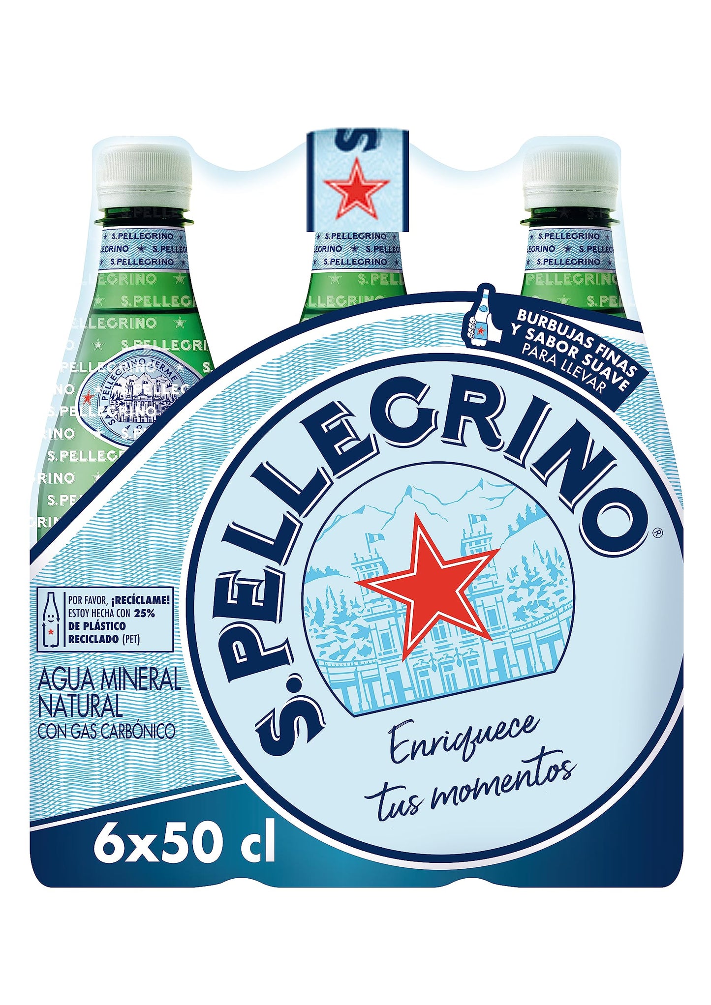 S. Pellegrino Acqua Minerale Naturale con Gas 4 Confezioni da 6 x 50 cl, 24 Bottiglie