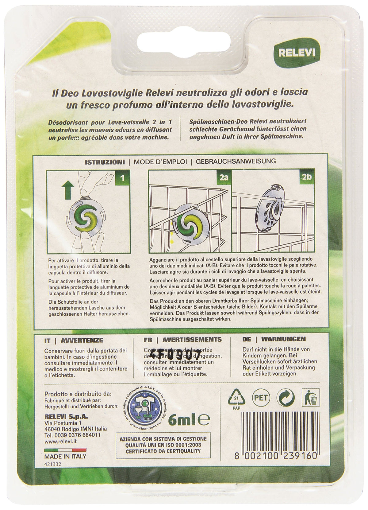 Relevi deo lavastoviglie neutralizza gli odori e profuma di limone 6 ml