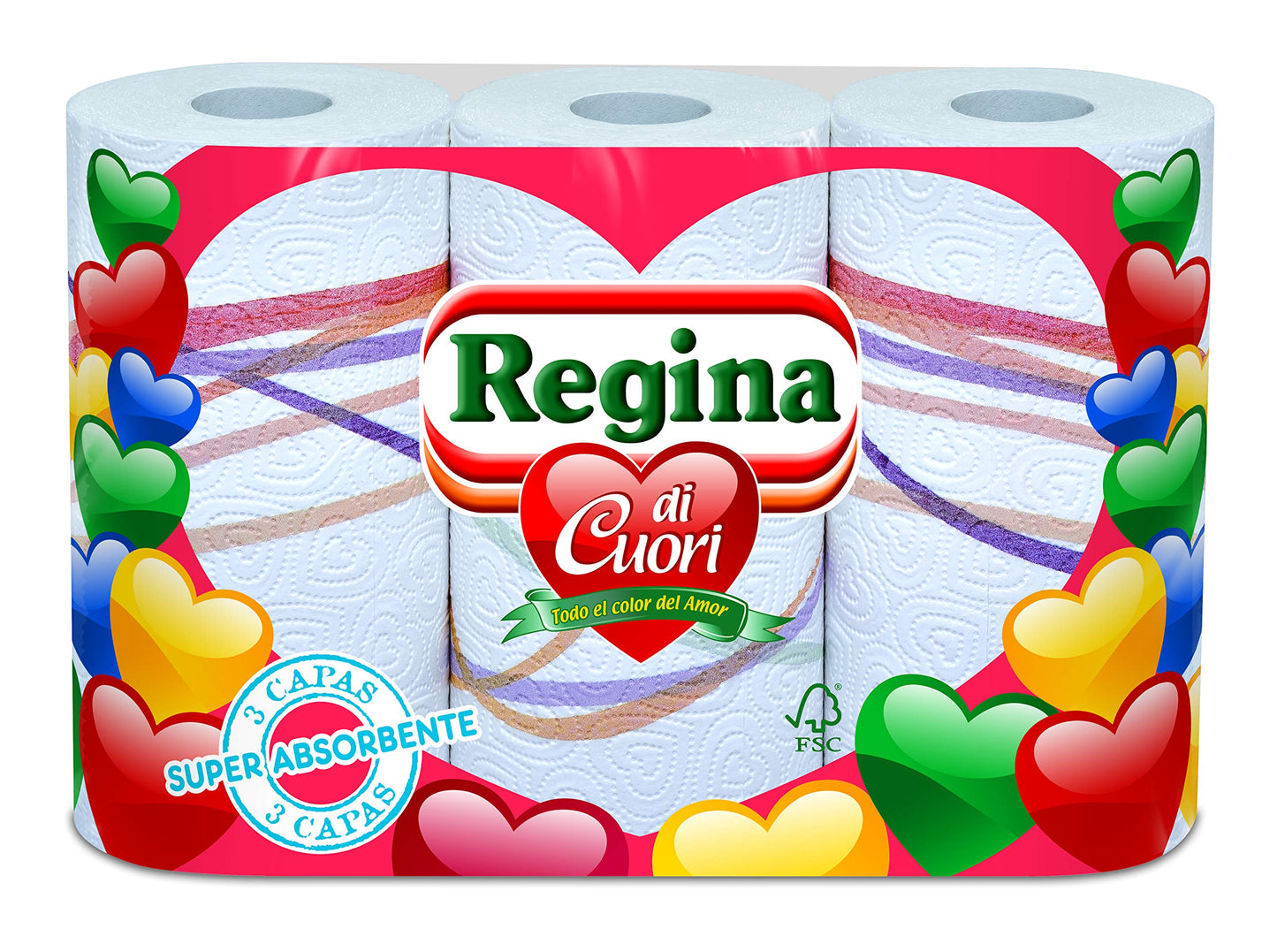Regina Carta Cucina Di Cuori - Confezione da 6 x 3 Rotoli