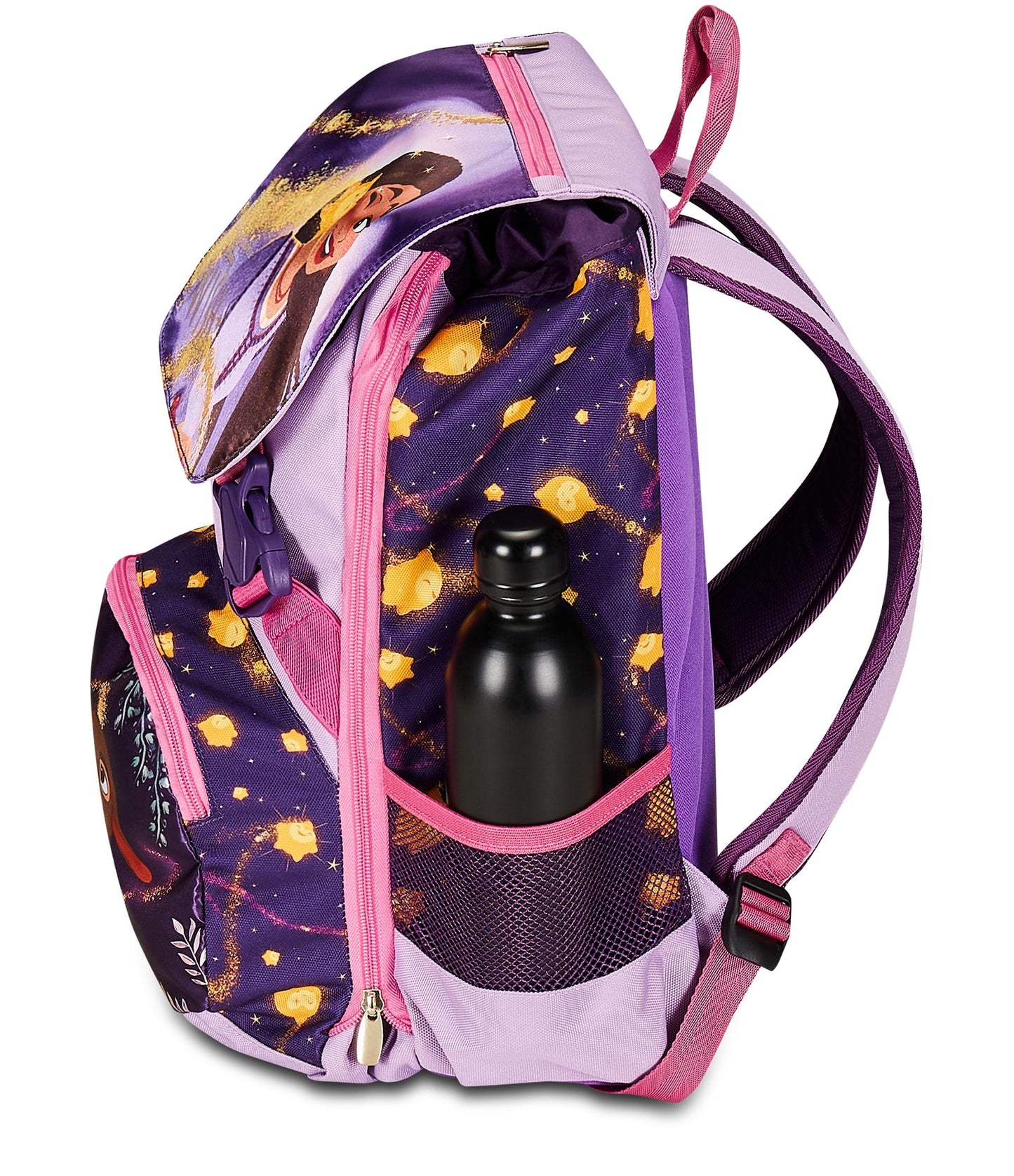 Seven Zaino Scuola Estensibile DISNEY - WISH STRONG HEART, BRIGHT SPIRIT, Lilla - Zaino Doppio Scomparto Sdoppiabile Tramite Zip e Con Tasca Porta Borraccia, Zaino Bambina - Principesse Disney