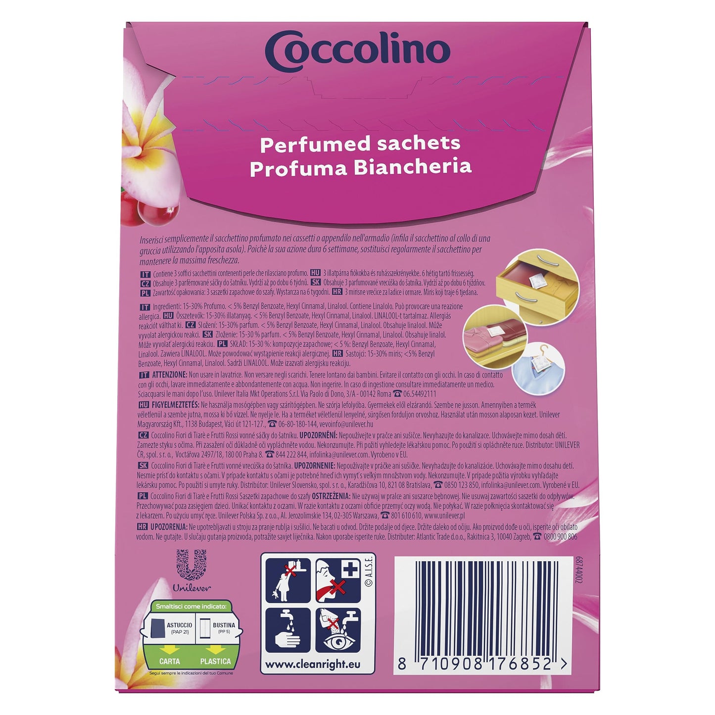 Coccolino Profuma Biancheria, 3 Sacchetti per Ogni Confezione di Fragranze Assortite, Profumo Primavera, Fiori di Tiarè & Frutti Rossi, Ylang Ylang, Confezione da 12 per un Totale di 36 Sacchettini