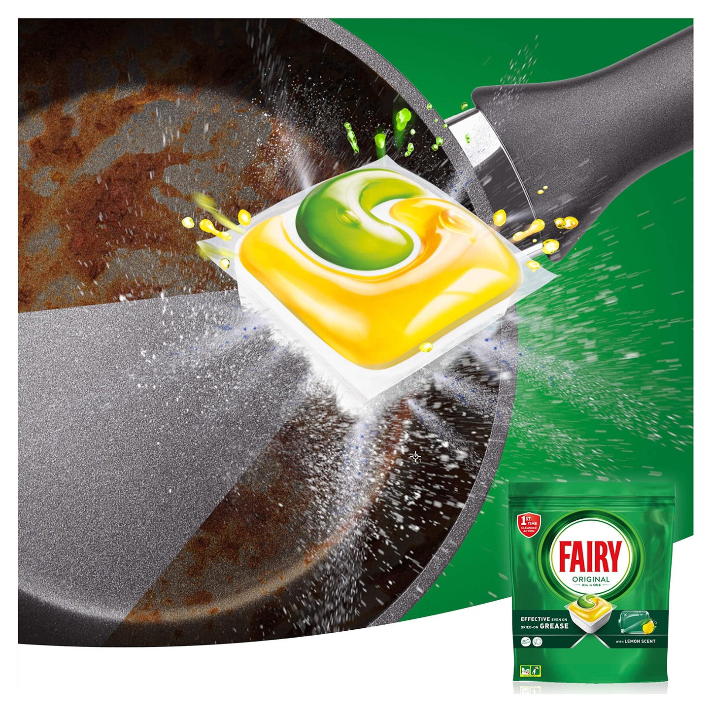 Fairy Original Tutto in Uno Limone, Pastiglie per Lavastoviglie, 55 Capsule, Efficaci Anche sul Grasso Incrostato