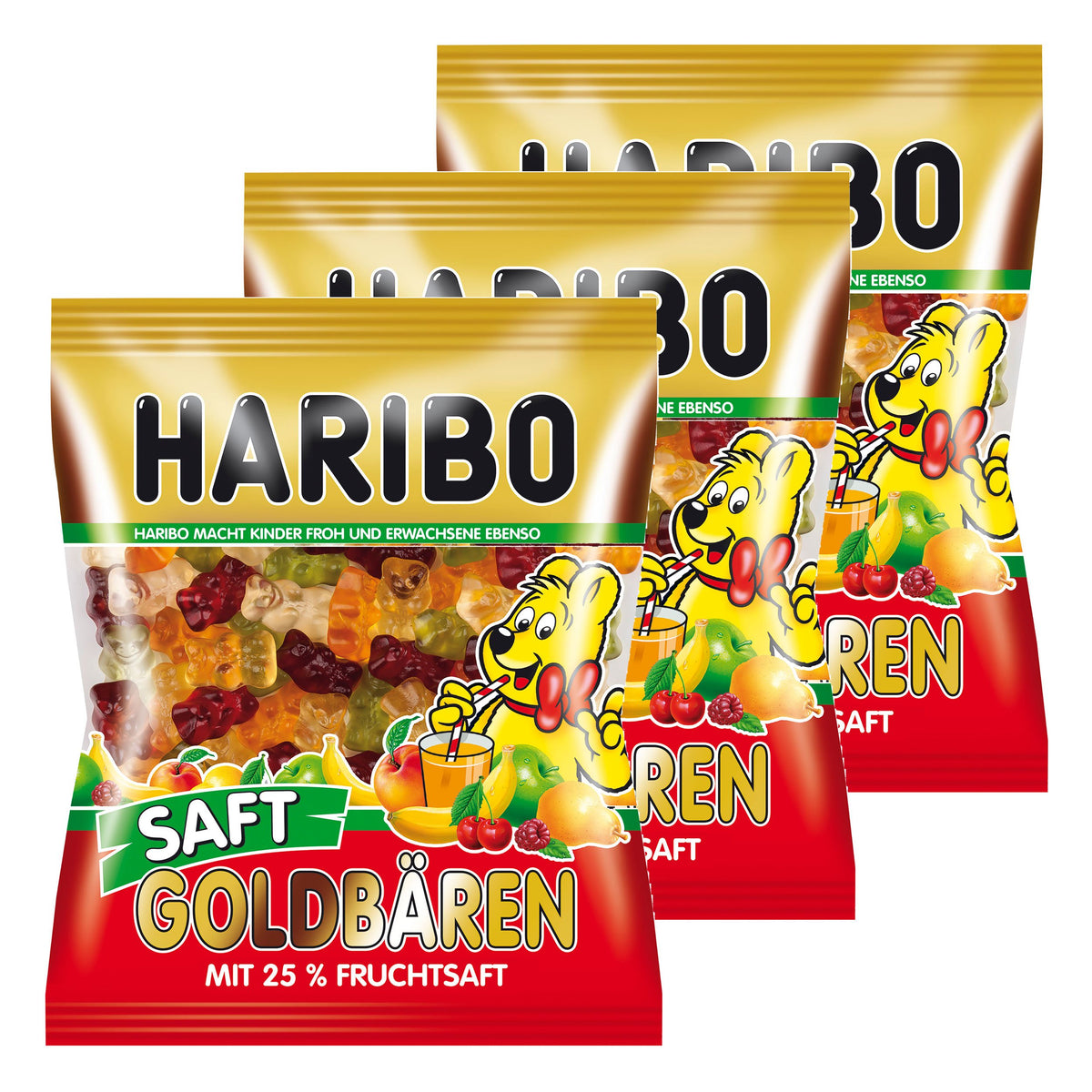 Haribo Saft Goldbären, Caramelle Gommose, Orsetti, alla Frutta, 3 Sacchetti da 175g
