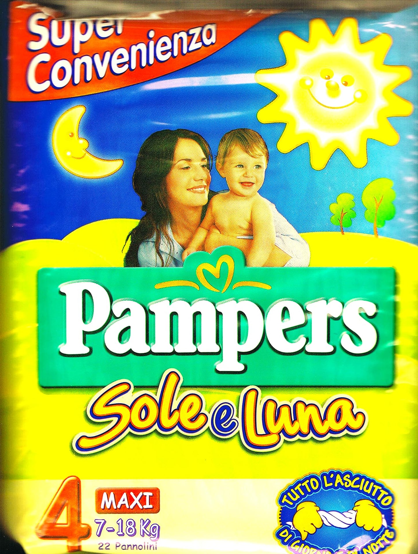 PAMPERS SOLE E LUNA TAGLIA 4 MIS.7-18 KG 22 PANNOLINI X 6 PEZZI TOT.132