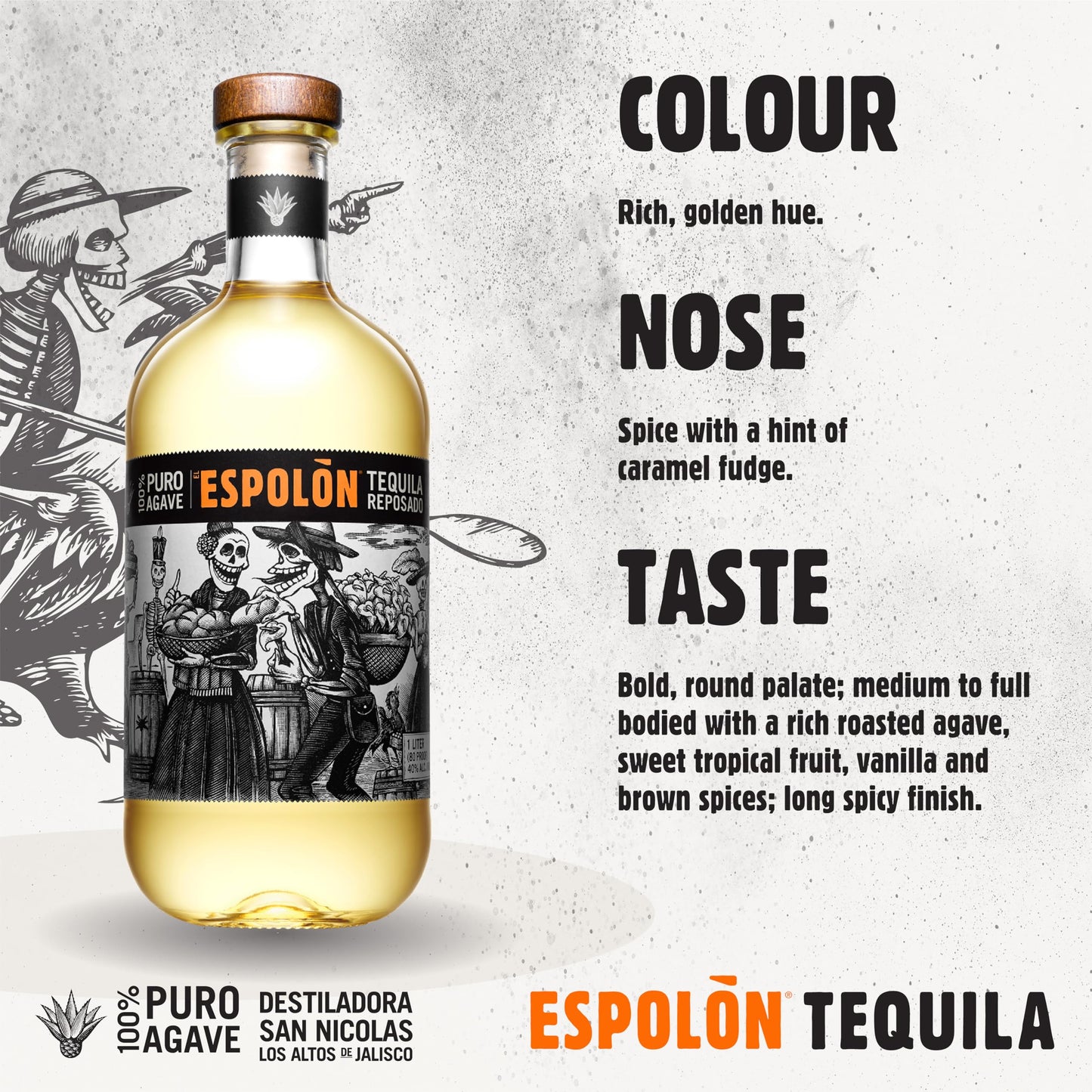 Espolòn - Tequila Reposado, 70 cl, Tequila 100% Agave Invecchiata 6 Mesi, 40% Vol