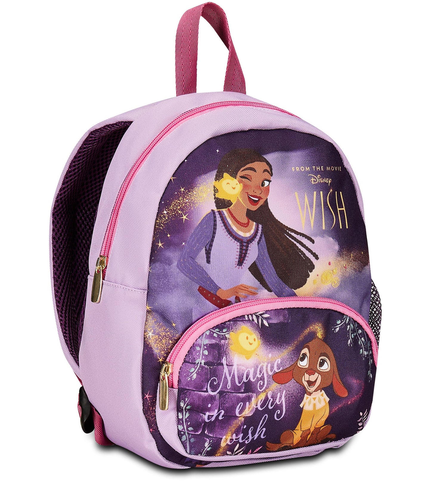 Disney Zaino Asilo Small, WISH, Lilla - Tasche Laterali Porta Borraccia, Tasca Frontale, Zainetto Asilo Bambina - Zaino Scuola Kid - Principesse Disney