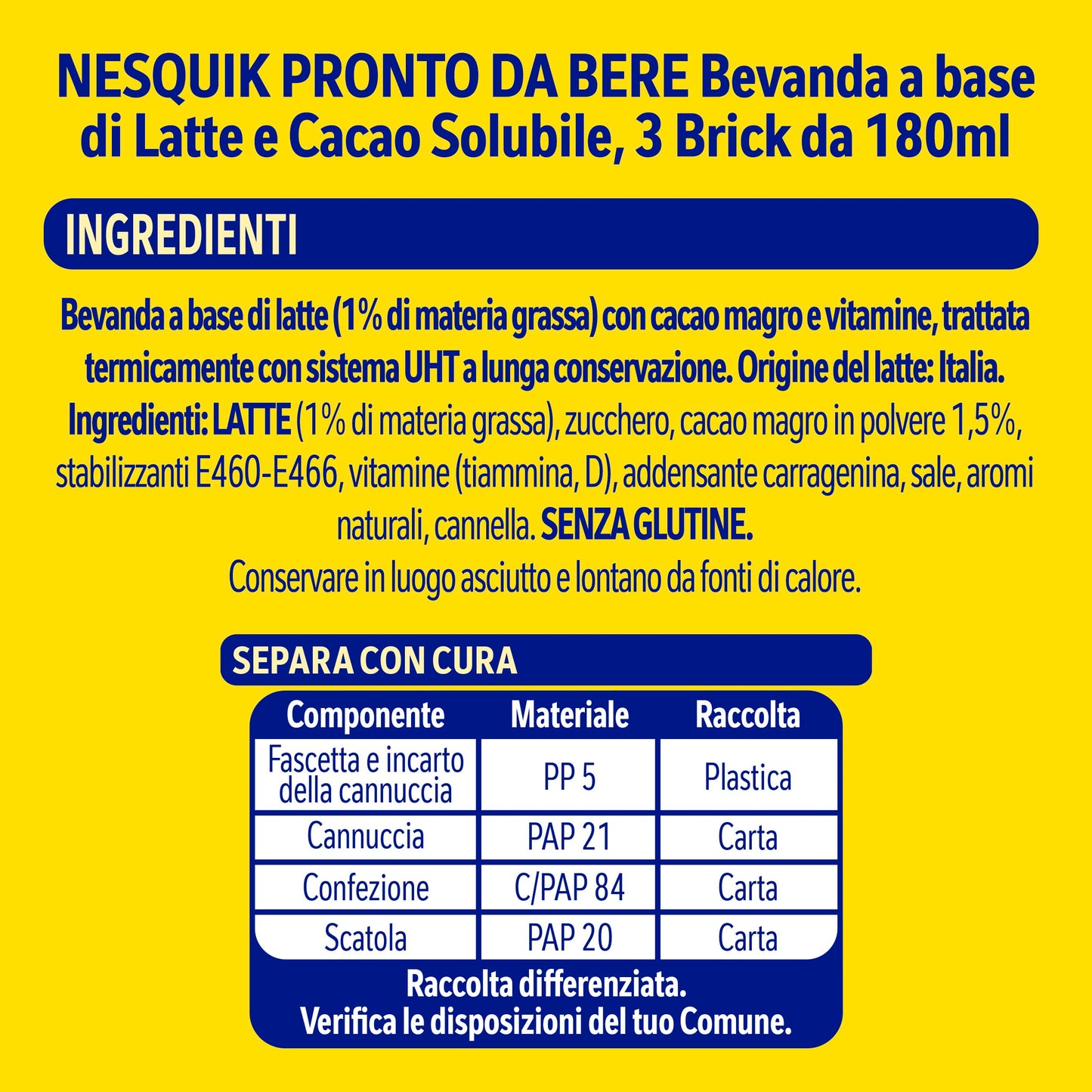 NESQUIK Pronto da Bere Latte e Cacao 24 Brick da 180ml (4,32L)