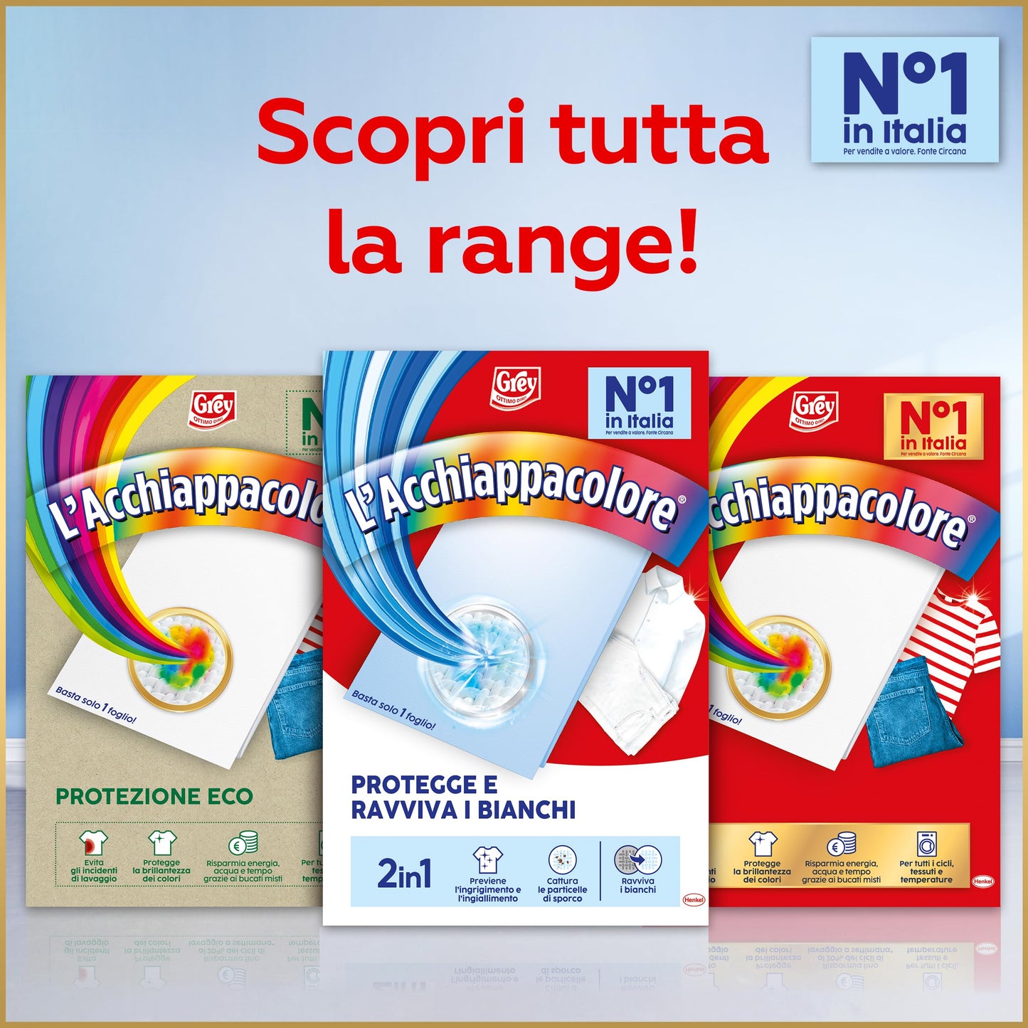 Grey L'Acchiappacolore 2in1 Protegge e Ravviva i Bianchi, Fogli Cattura Colore, Fogli Proteggi Colore e Sbiancanti, Confezione da 18 fogli