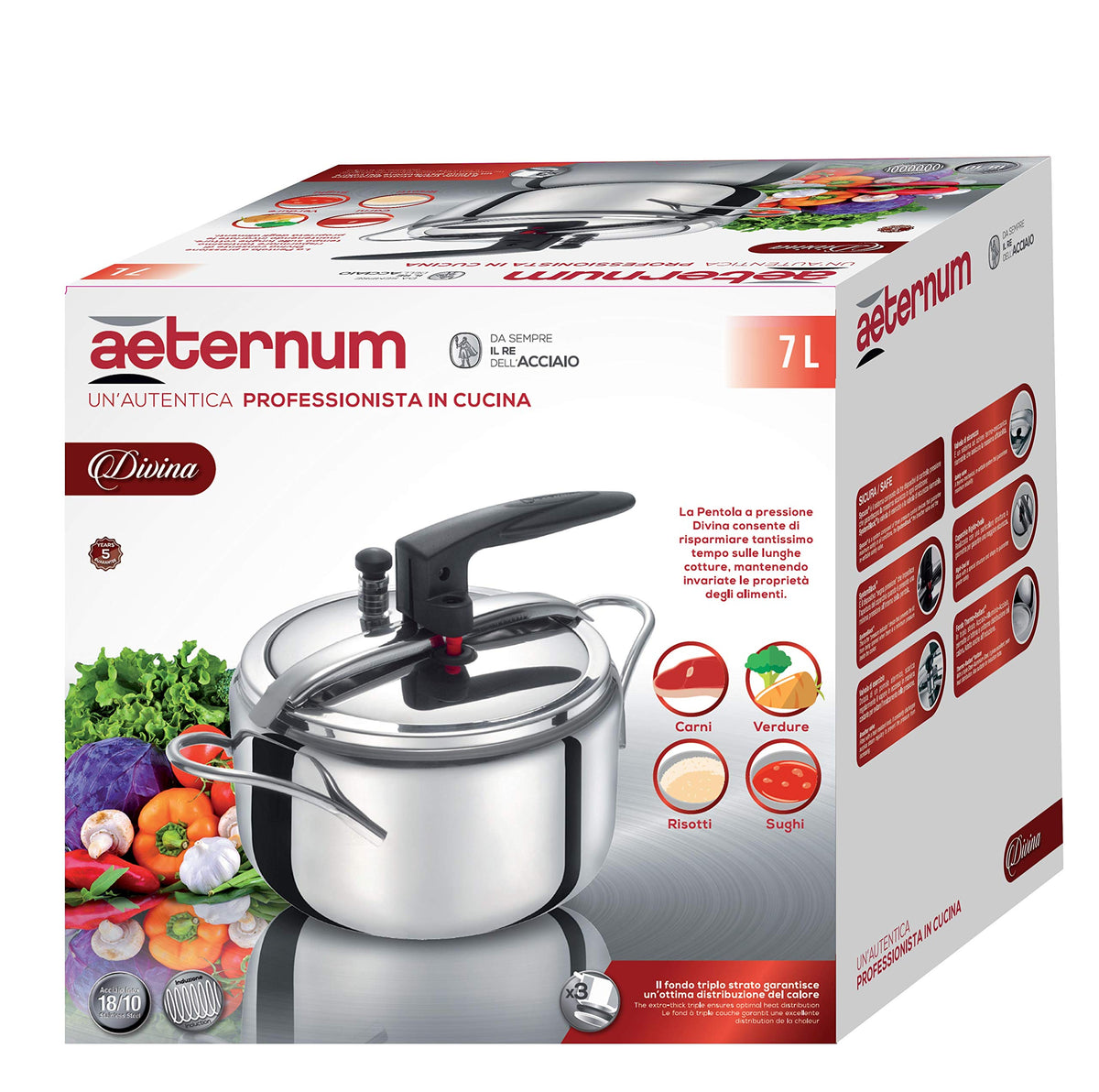 Aeternum Divina, Pentola a Pressione con Valvola di Sicurezza, Acciaio Inox, Adatta all'induzione, Antracite