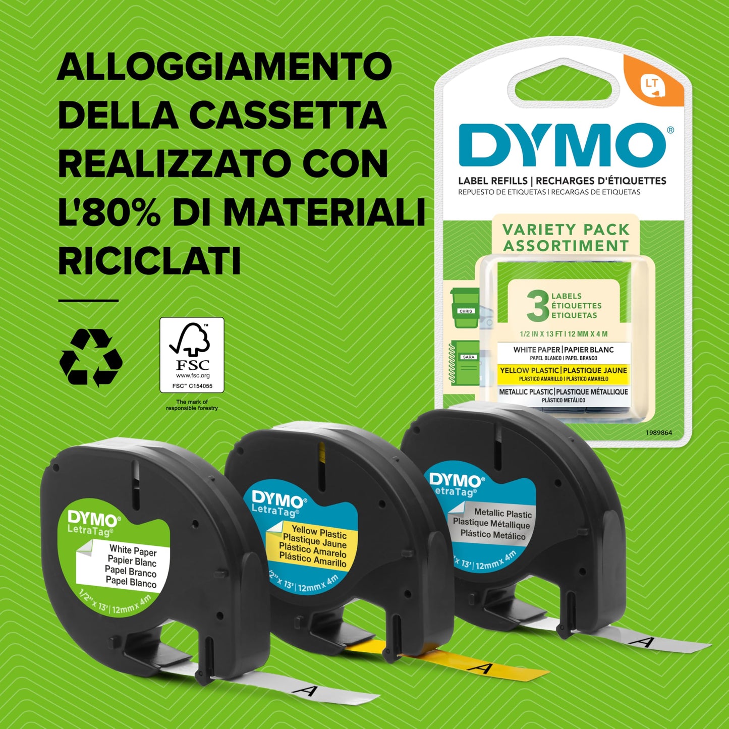 Dymo LetraTag etichette originali metallico autoadesiva – rotolo da 12 mm x 4 m – stampa nera su argento metallico – LT etichette autoadesive per etichettatrice LetraTag – 1 pezzo