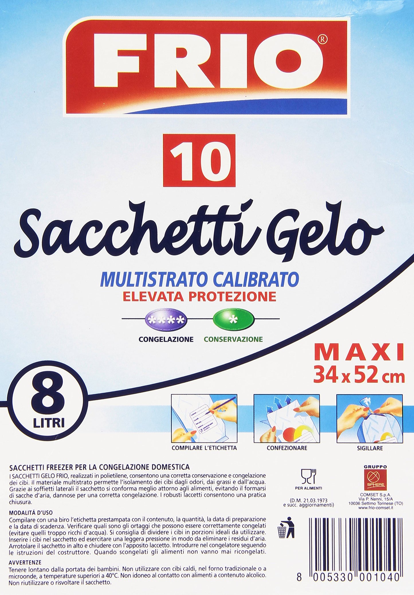 Frio - Sacchetti Gelo, Maxi 34 X 52 Cm, Con Etichetta Prestampata E Laccetti Di Chiusura - 10 Pezzi