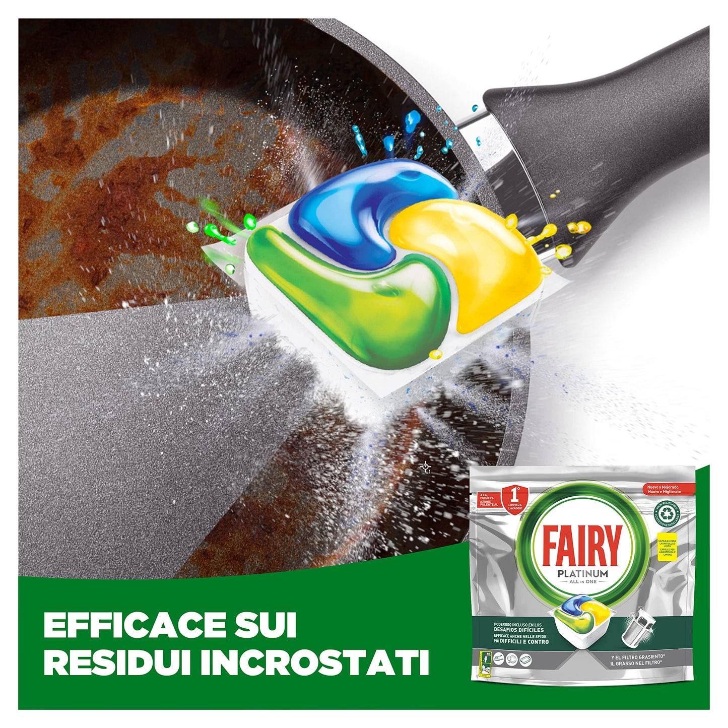 Fairy Platinum Detersivo Pastiglie Lavastoviglie, Brillantante, 100 Capsule Lavastoviglie, Limone, Con Sistema Di Prelavaggio Integrato, Efficace Nelle Sfide Difficili Contro Lo Sporco