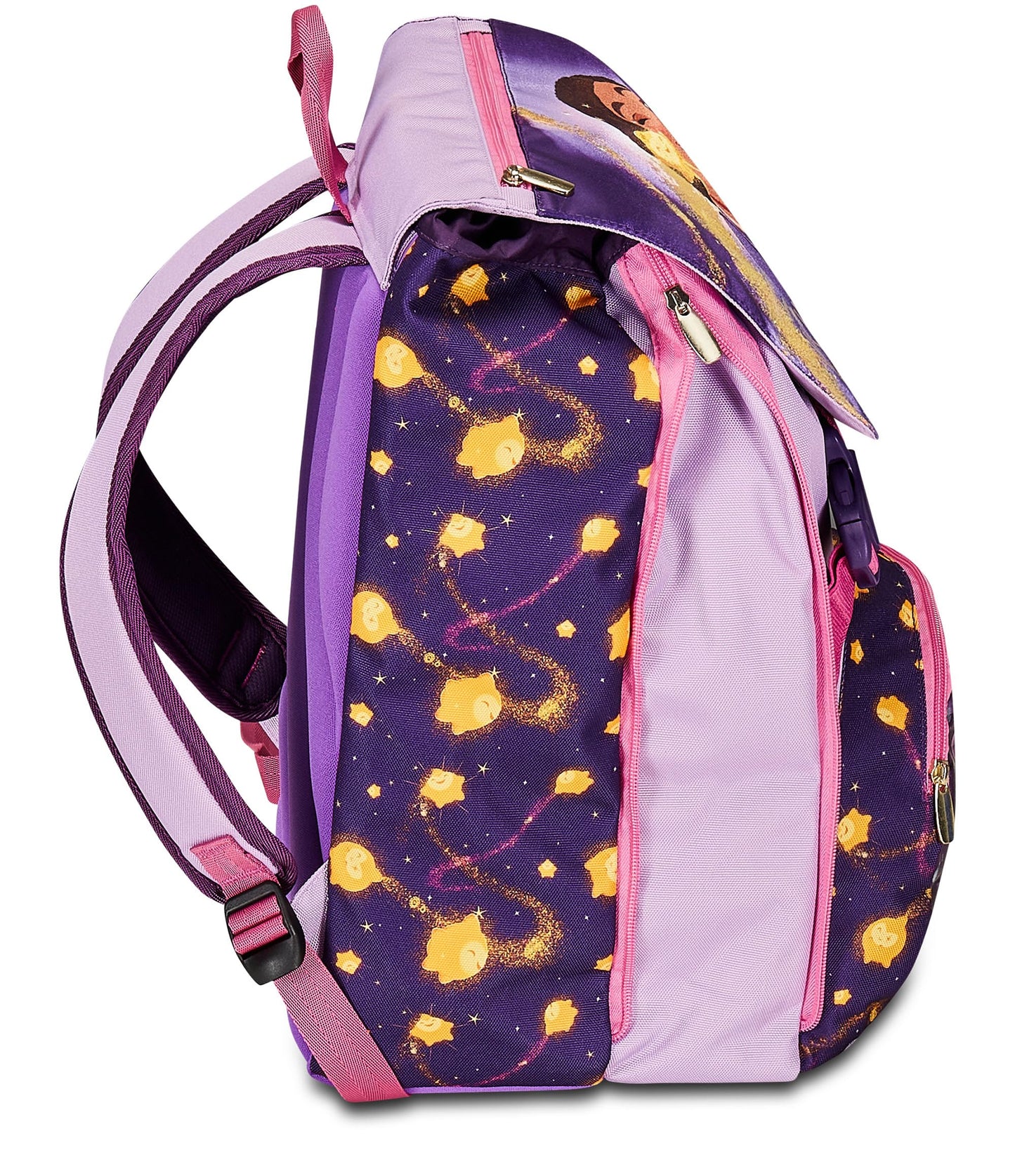 Seven Zaino Scuola Estensibile DISNEY - WISH STRONG HEART, BRIGHT SPIRIT, Lilla - Zaino Doppio Scomparto Sdoppiabile Tramite Zip e Con Tasca Porta Borraccia, Zaino Bambina - Principesse Disney
