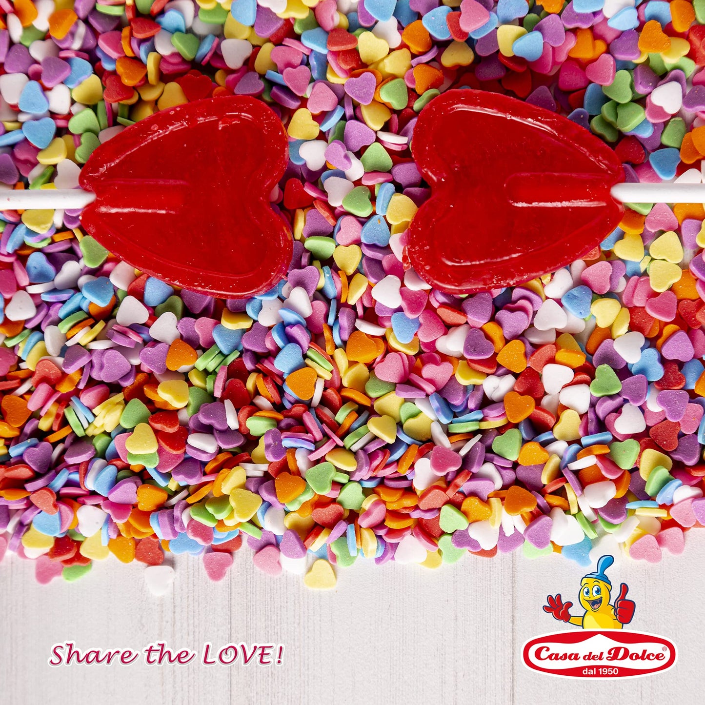 CASA DEL DOLCE Lecca Cuore Piccolo, Lecca Lecca a Forma di Cuore, Gusto Ciliegia, Box da 200 Pezzi, Incartati Singolarmente, Made in Italy, Senza Lattosio, Senza Glutine, Idee Regalo per Feste