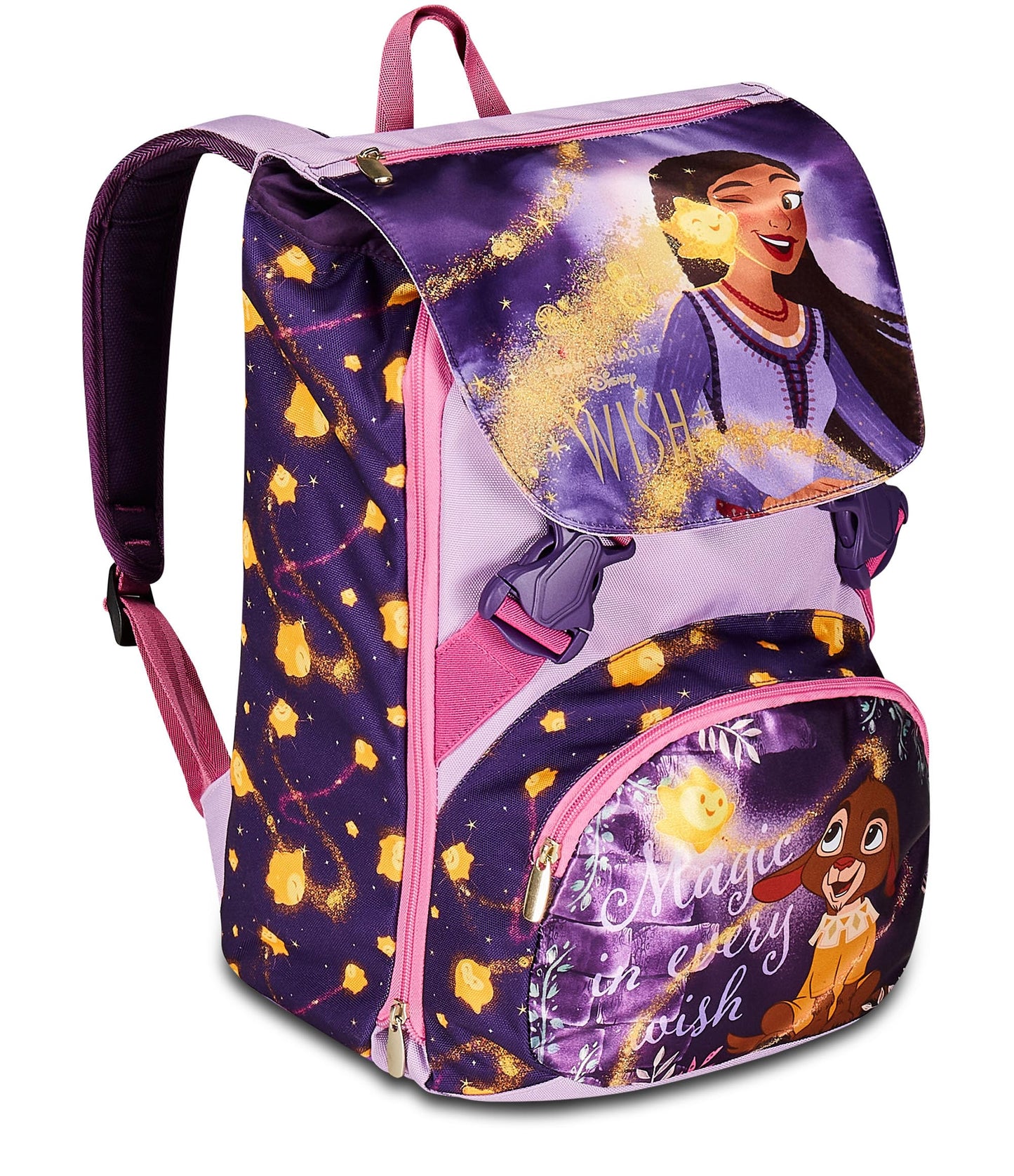 Seven Zaino Scuola Estensibile DISNEY - WISH STRONG HEART, BRIGHT SPIRIT, Lilla - Zaino Doppio Scomparto Sdoppiabile Tramite Zip e Con Tasca Porta Borraccia, Zaino Bambina - Principesse Disney