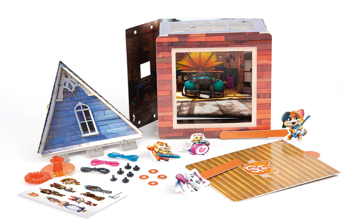 Clementoni - 18574-44 Gatti - Il Garage dei Gattini - Made in Italy - Playset Carta e Cartone con Personaggi 44 Gatti - Gioco Creativo per Bambini dai 5 Anni, Multicolore