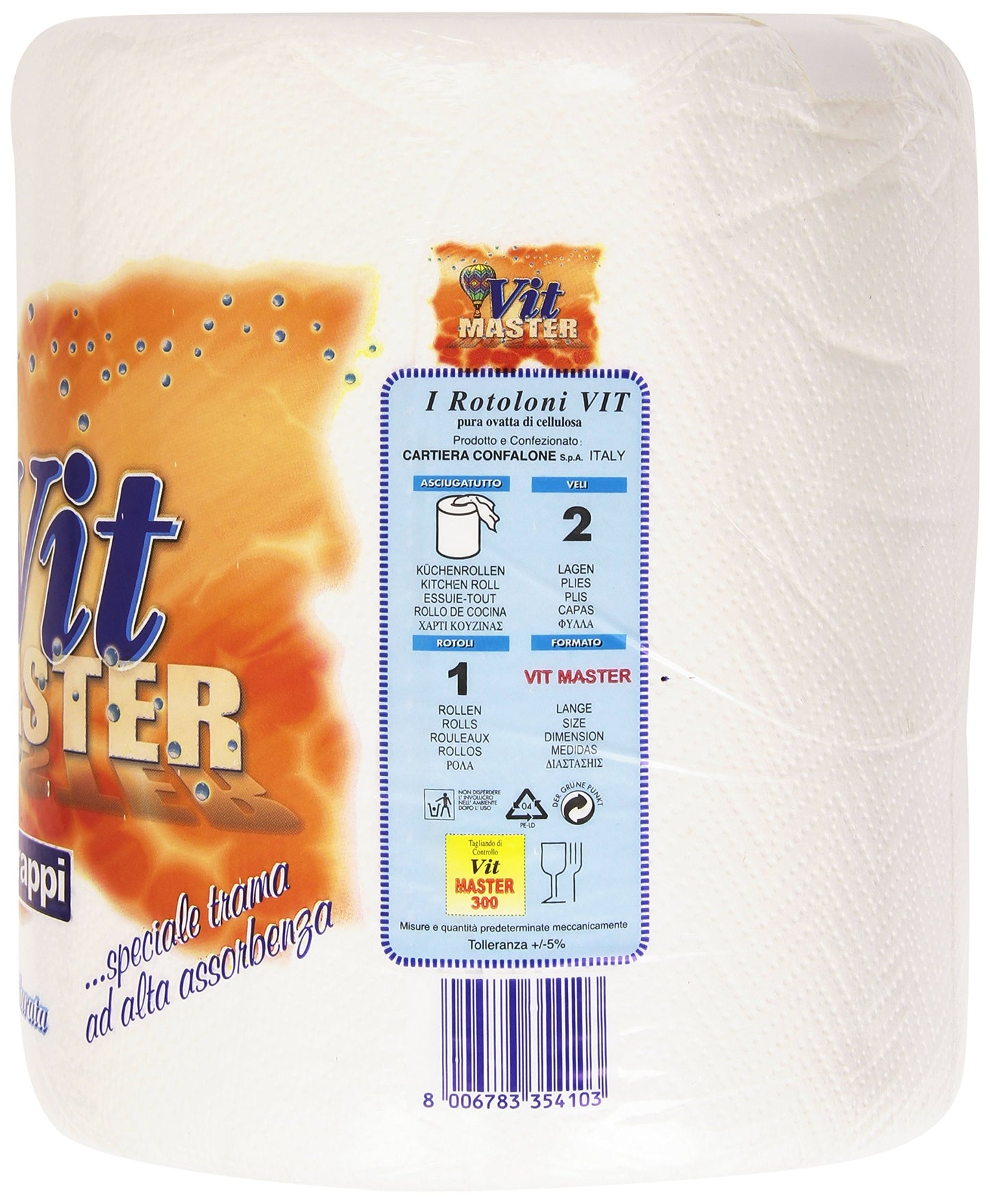 Vit Master - Carta da Cucina Asciugatutto, 2 veli, 300 strappi - 4 confezioni [1200 strappi]
