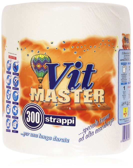 Vit Master - Carta da Cucina Asciugatutto, 2 veli, 300 strappi - 4 confezioni [1200 strappi]