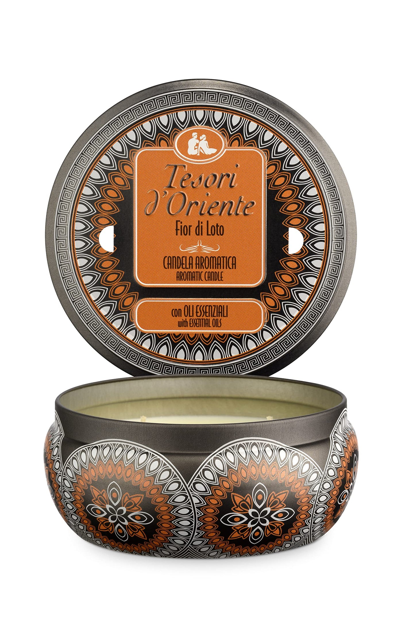 Tesori d'Oriente - Candela Profumata Fior di Loto, dalle Note Dolci e Fiorite, con Cere di Alta Qualità e Oli Essenziali, 2 Stoppini, 200gr