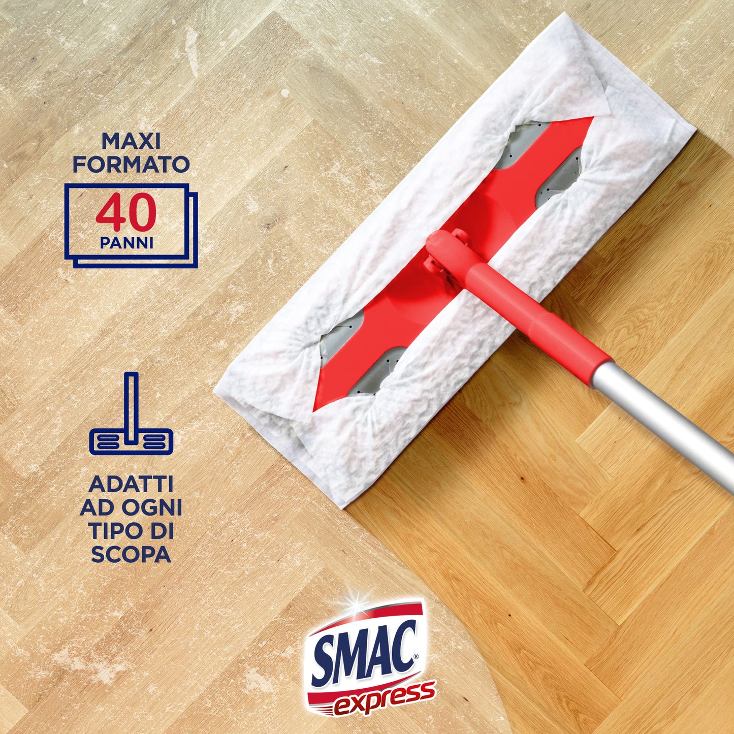 Smac Express - Panni Cattura Polvere 10+, Compatibili con Ogni Scopa, 120 Panni, Cattura Polvere, Sporco e Batteri, Adatti a Tutti i Pavimenti e Superfici, 40 Panni x 3 Confezioni