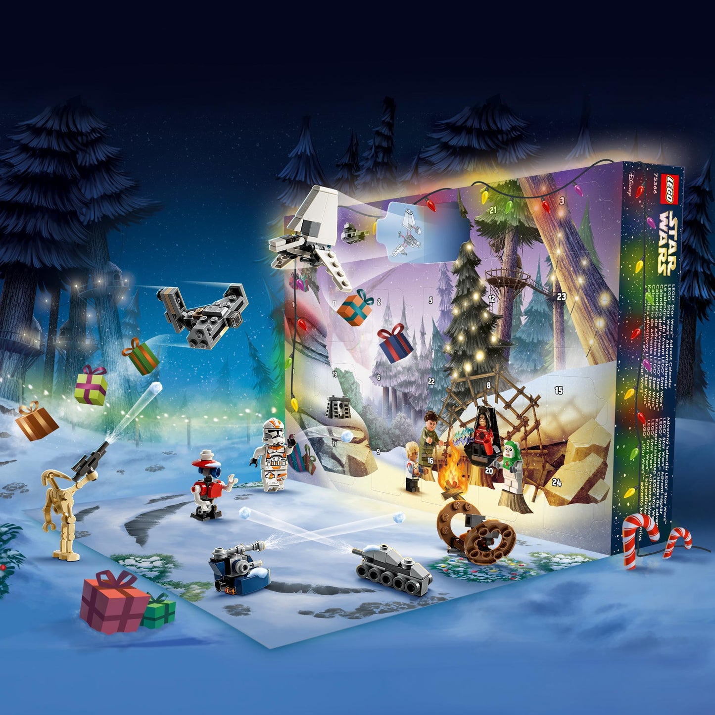 LEGO Star Wars Calendario dell'Avvento 2023 con 24 Regali tra cui 9 Personaggi, 10 Veicoli Giocattolo e 5 Iconici Mini-Modelli, Regalo per il Countdown di Natale per Bambini e Fan 75366