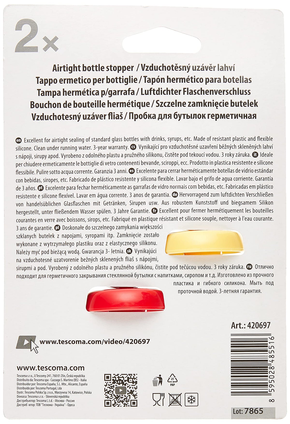 Tescoma 420697 Tappo Ermetico per Bottiglie, 17x11.5x3.6 cm, 2 pz