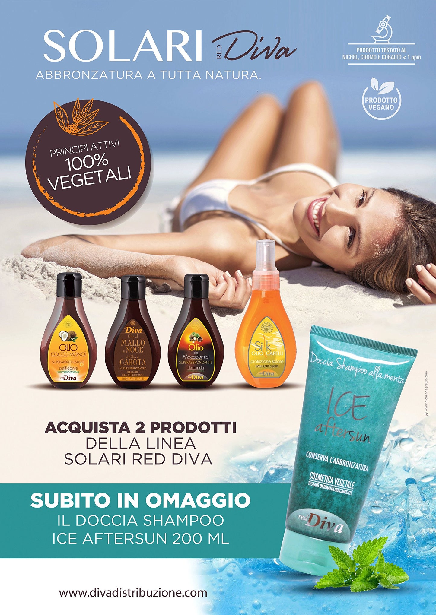 Diva - Olio solare al cocco e monoi tahiti superabbronzante 100% vegetale, vegano, senza paraffina, petrolati, parabeni 100 ml